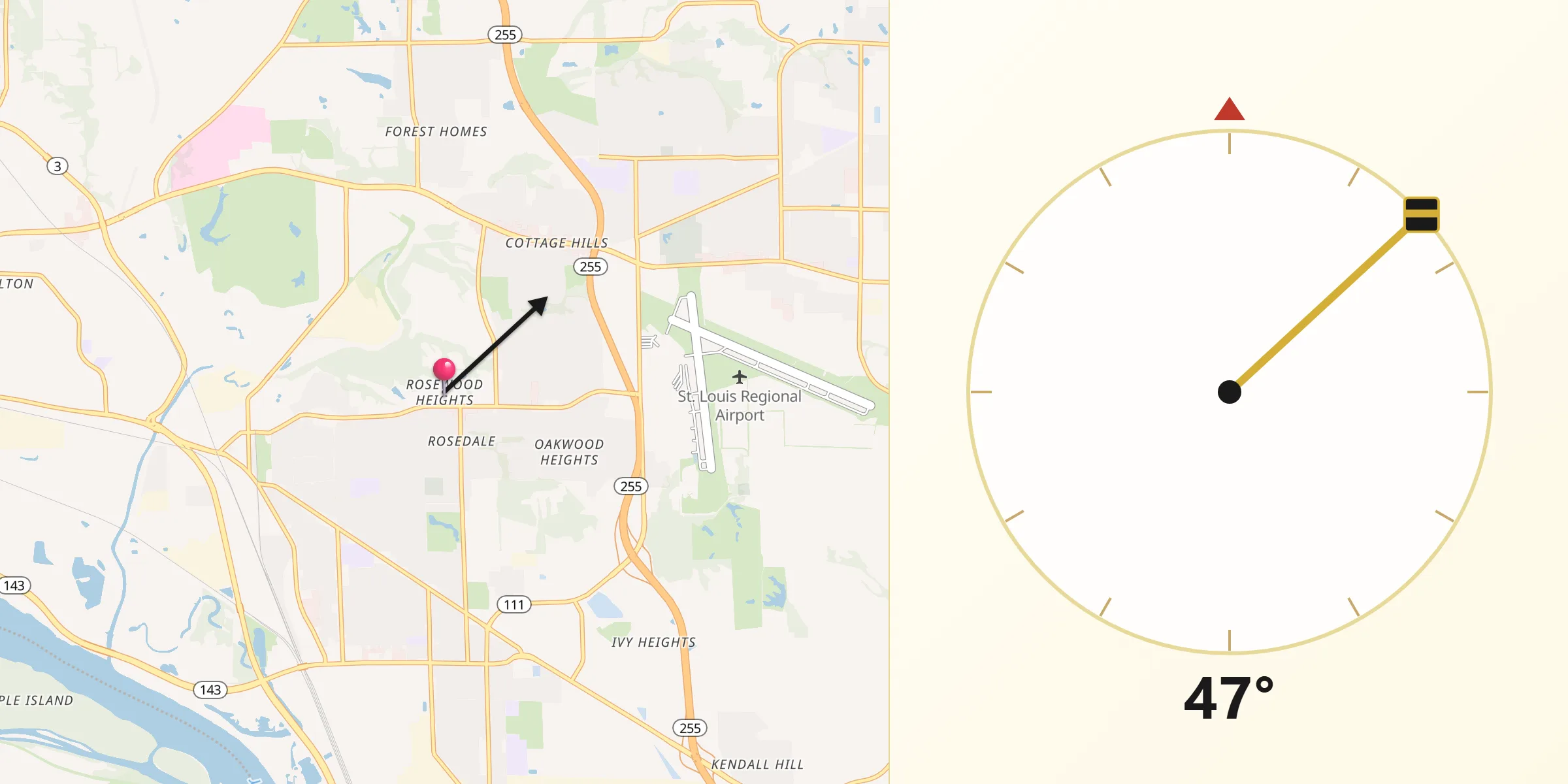 Qibla Direction from Rosewood Heights
