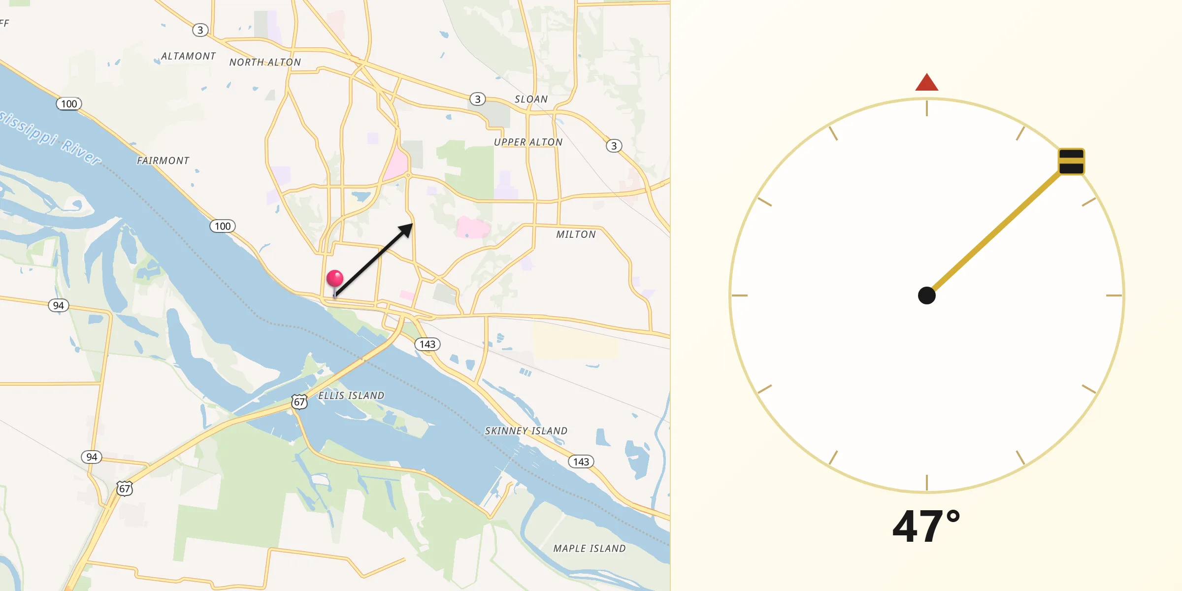 Qibla Direction from Alton