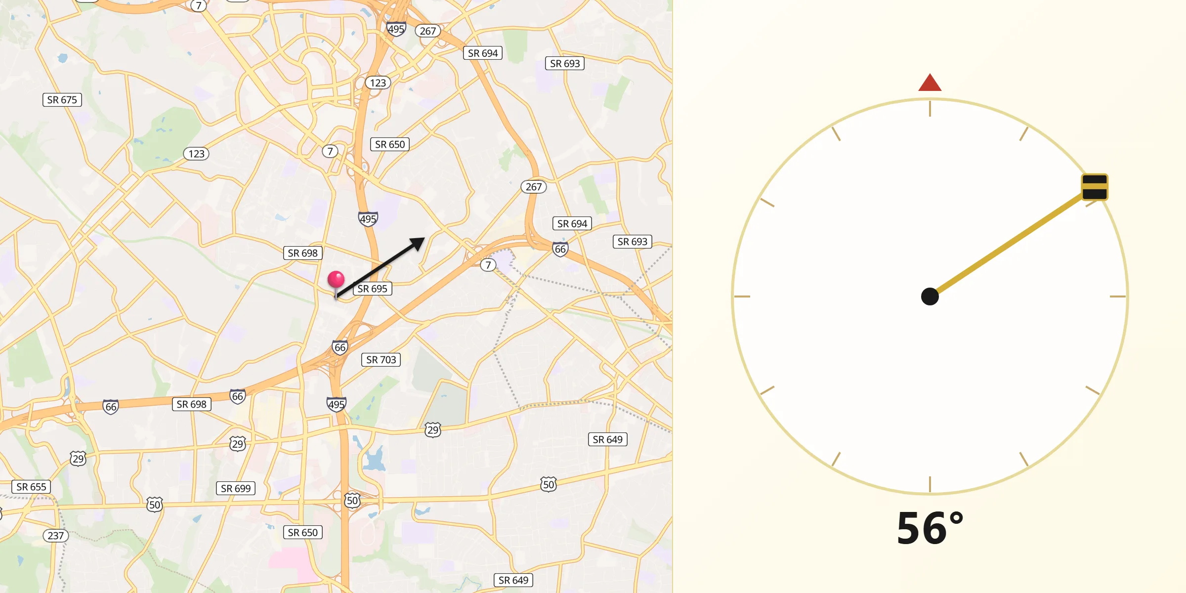 Qibla Direction from Dunn Loring