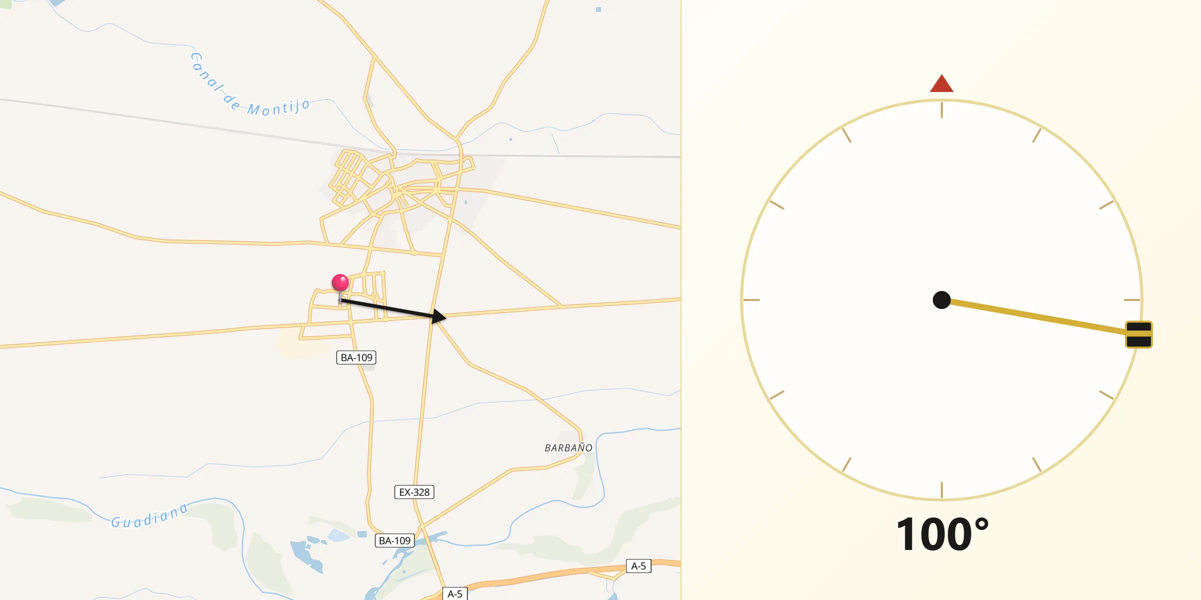 Dirección de la Qibla desde Puebla de la Calzada