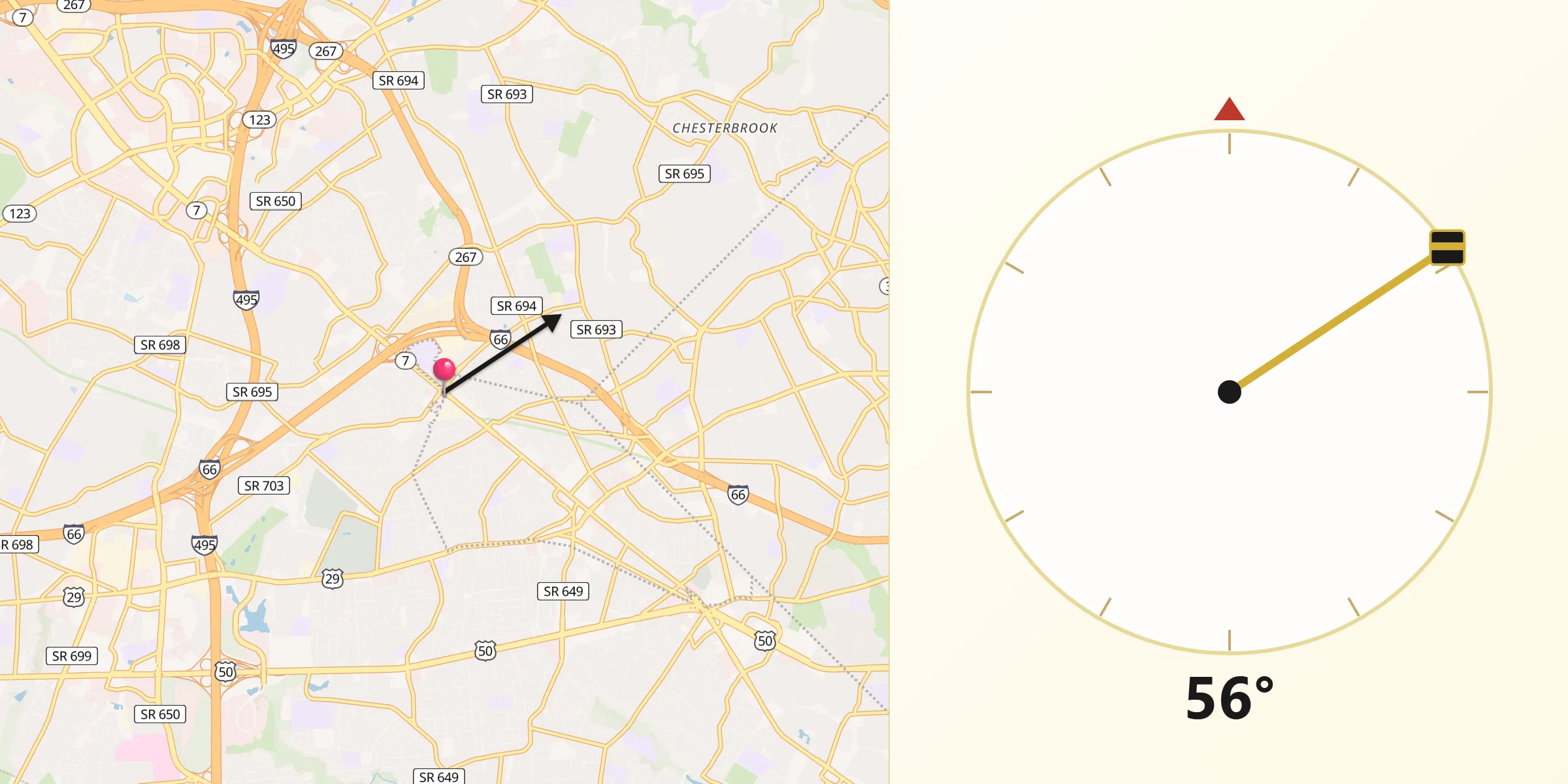 Qibla Direction from City of Falls Church
