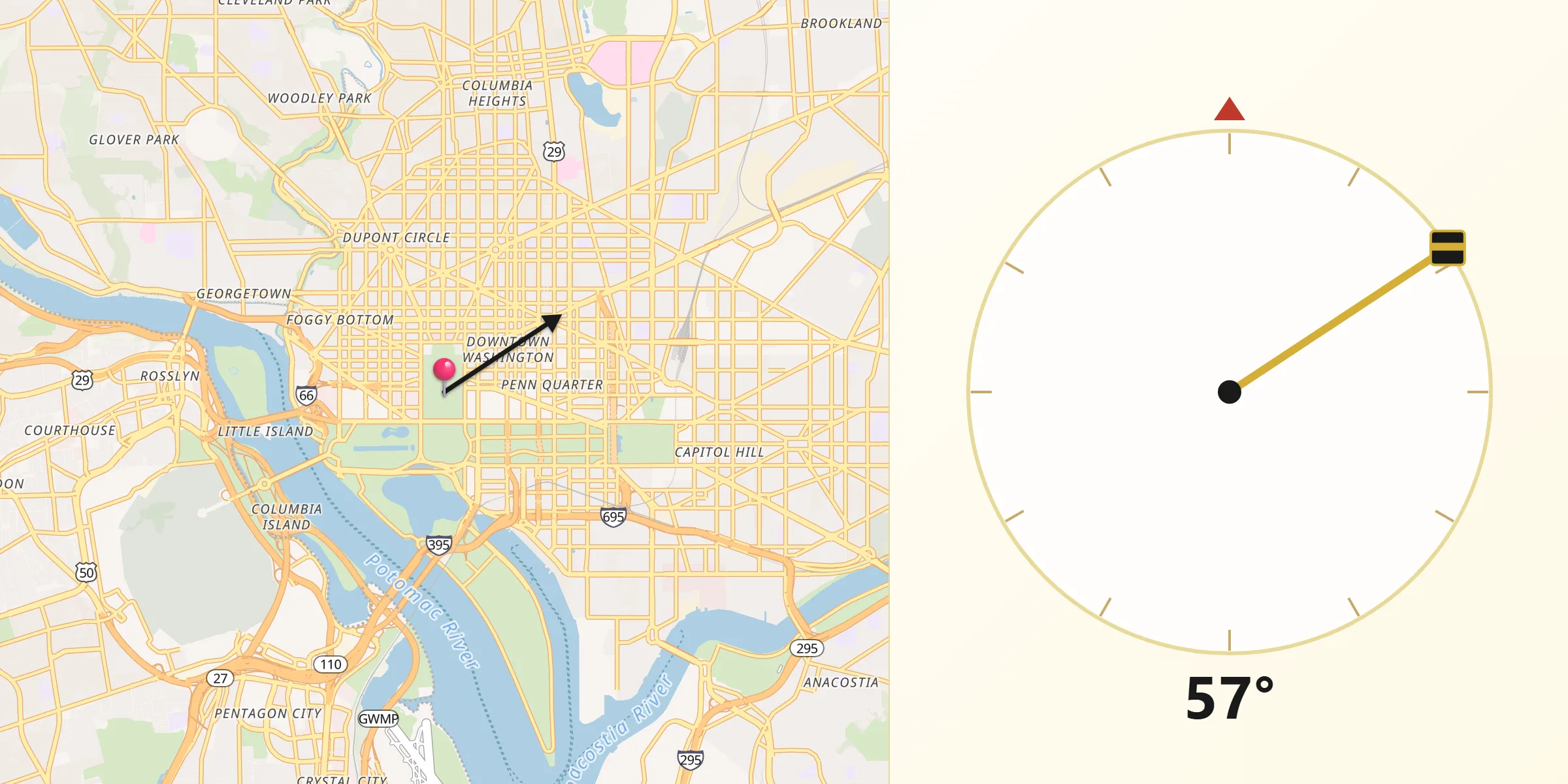 Qibla Direction from Washington D.C.