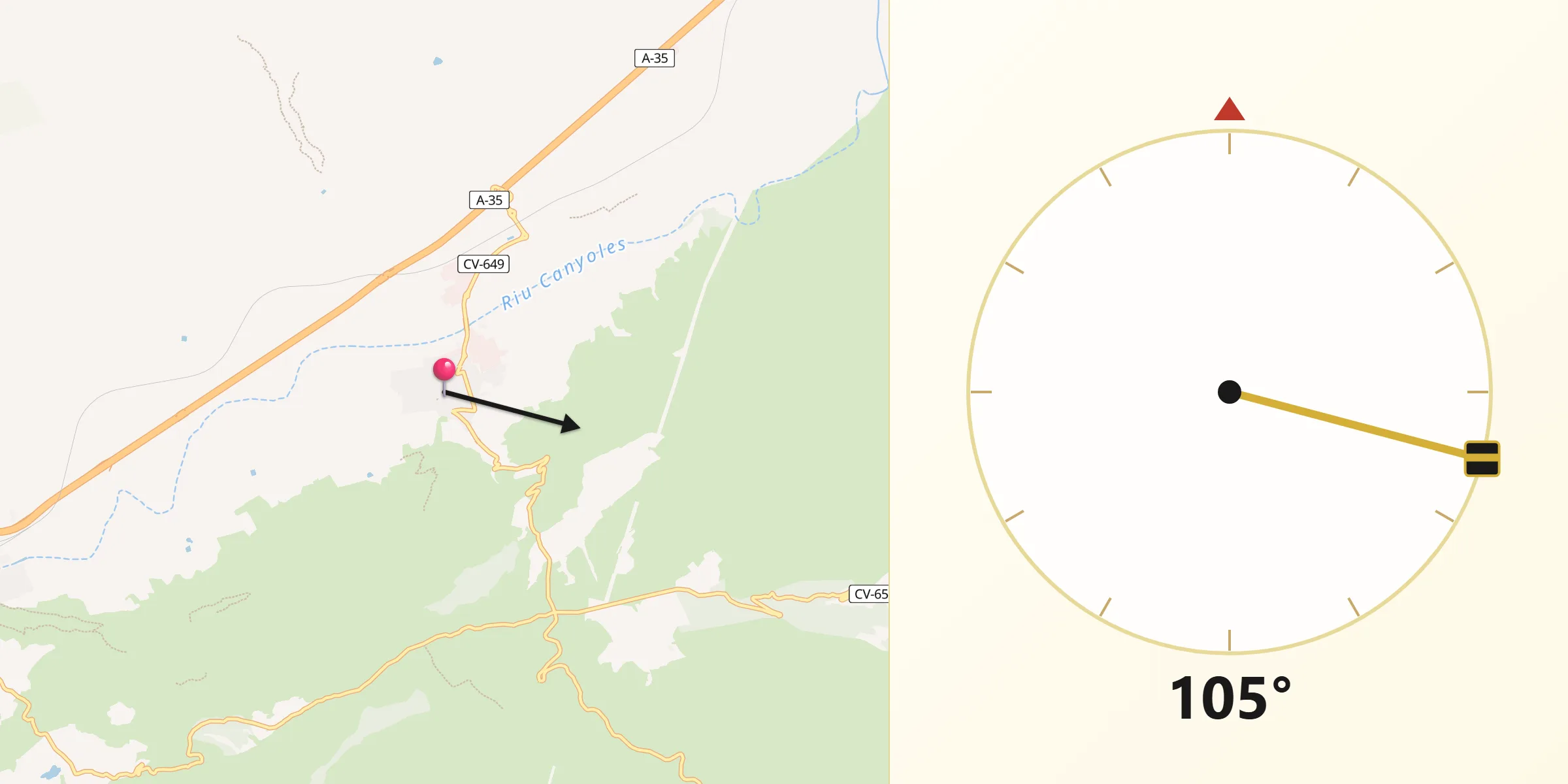 Dirección de la Qibla desde Vallada