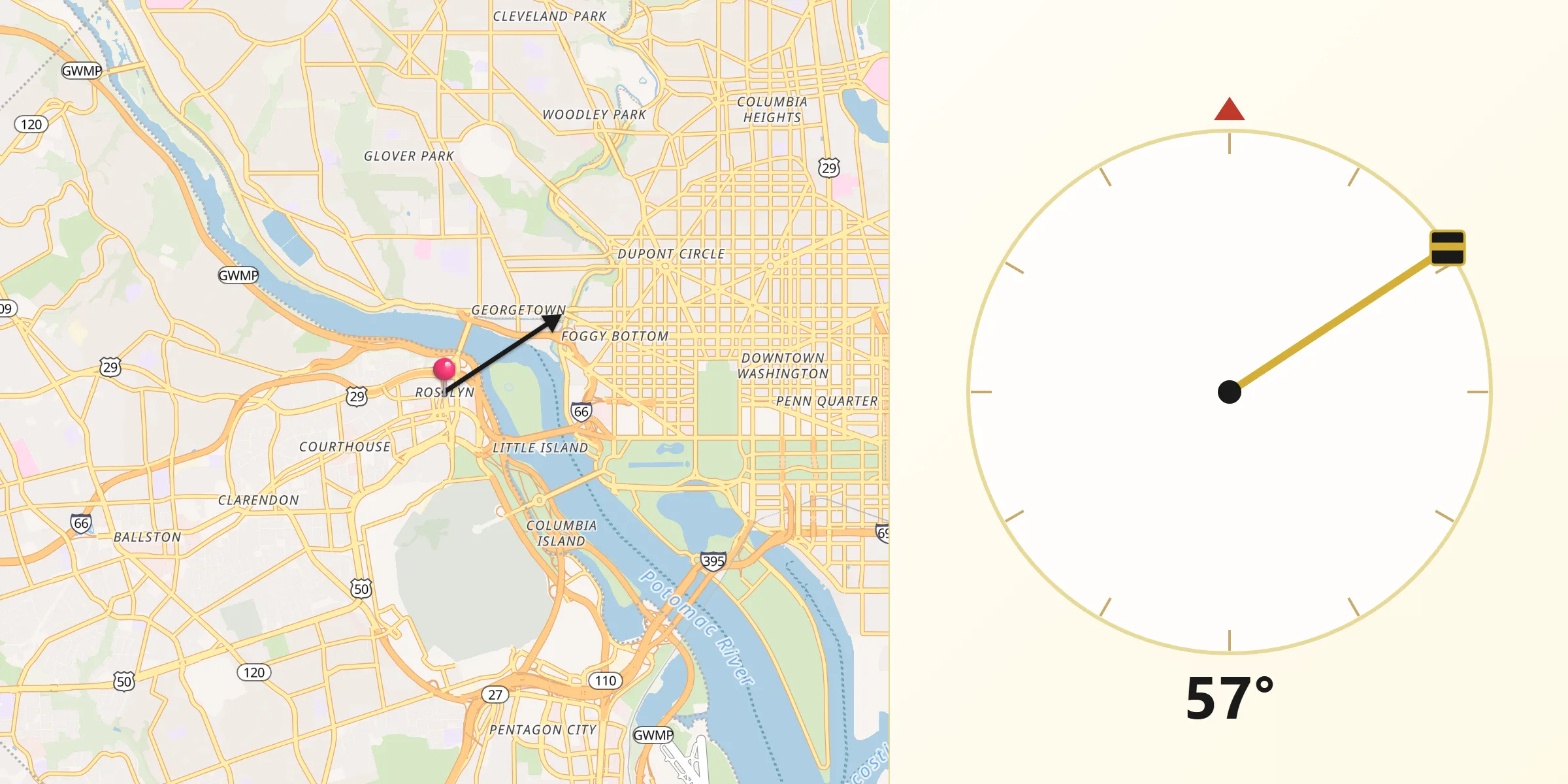 Qibla Direction from Rosslyn
