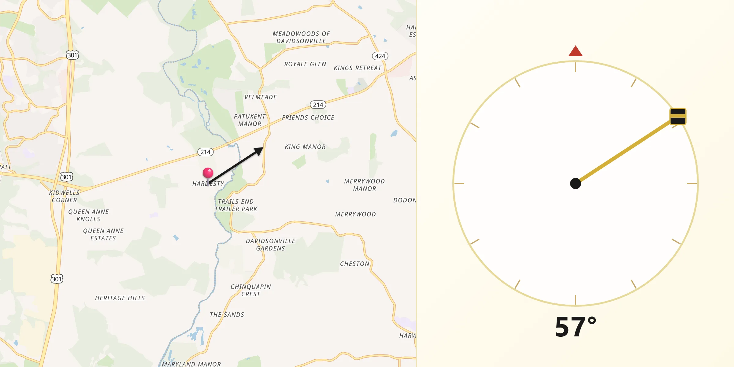 Qibla Direction from Queen Anne