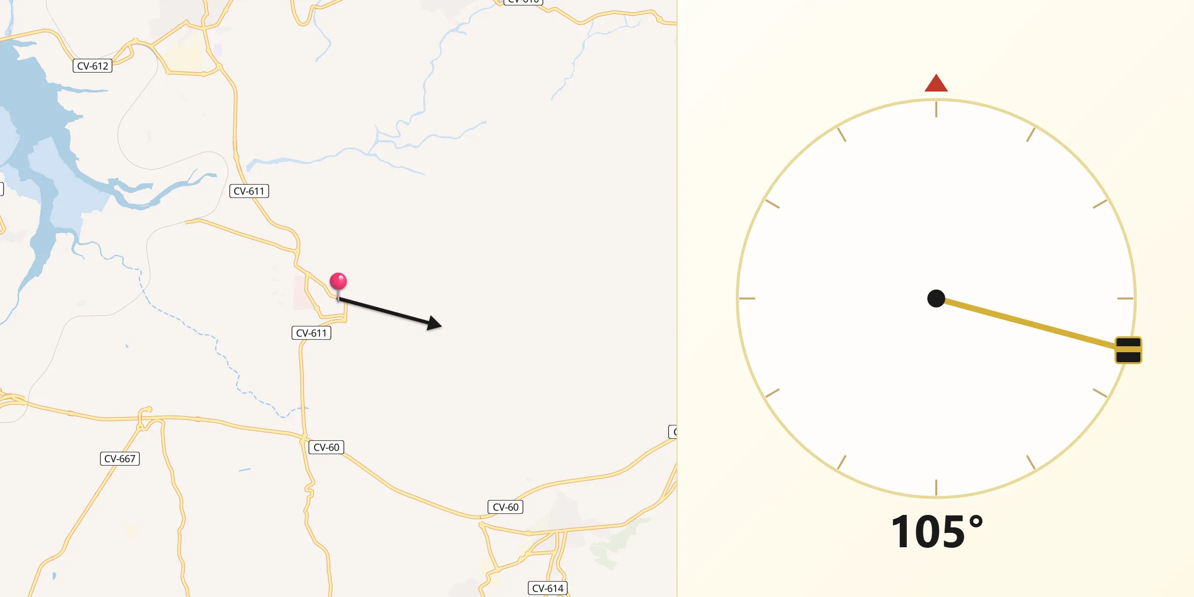 Dirección de la Qibla desde La Pobla del Duc