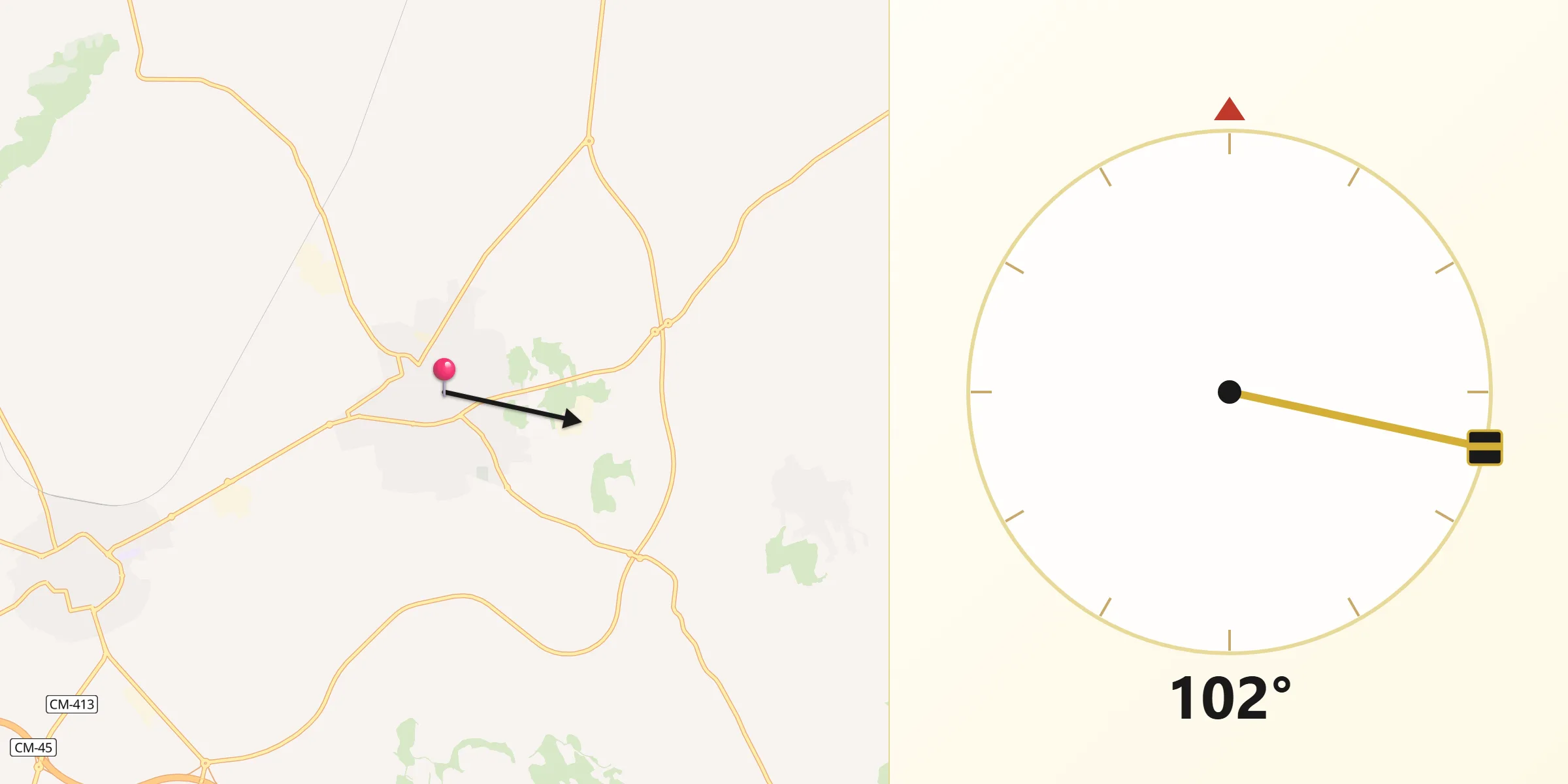 Dirección de la Qibla desde Bolaños de Calatrava