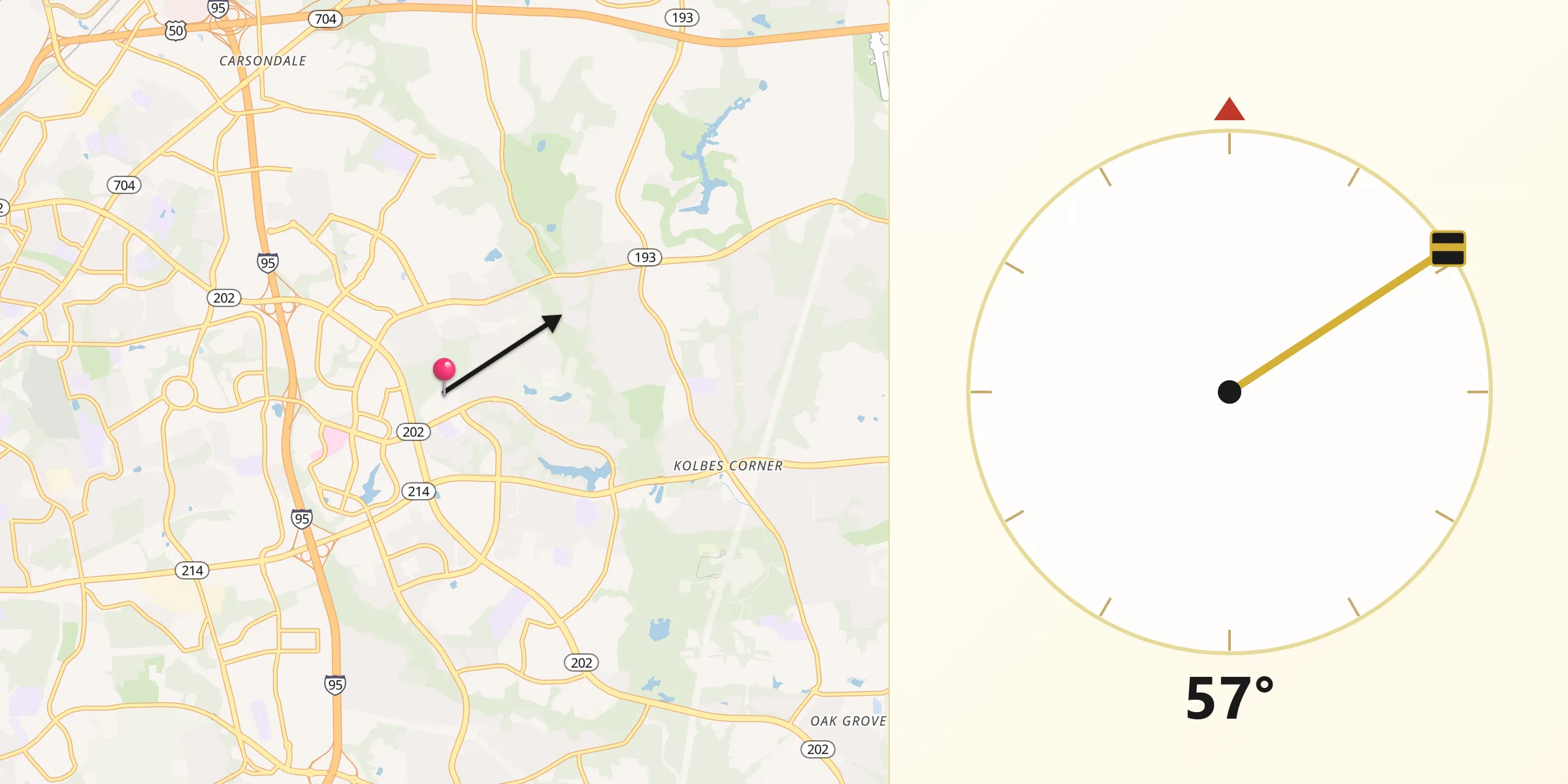 Qibla Direction from Lake Arbor