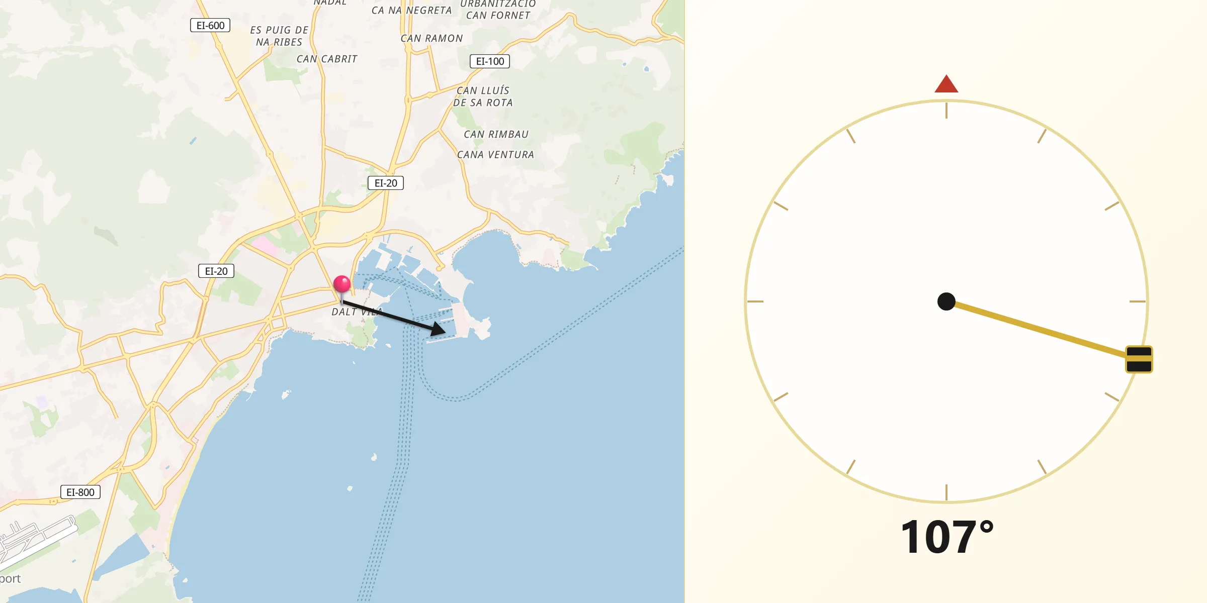 Dirección de la Qibla desde Ibiza