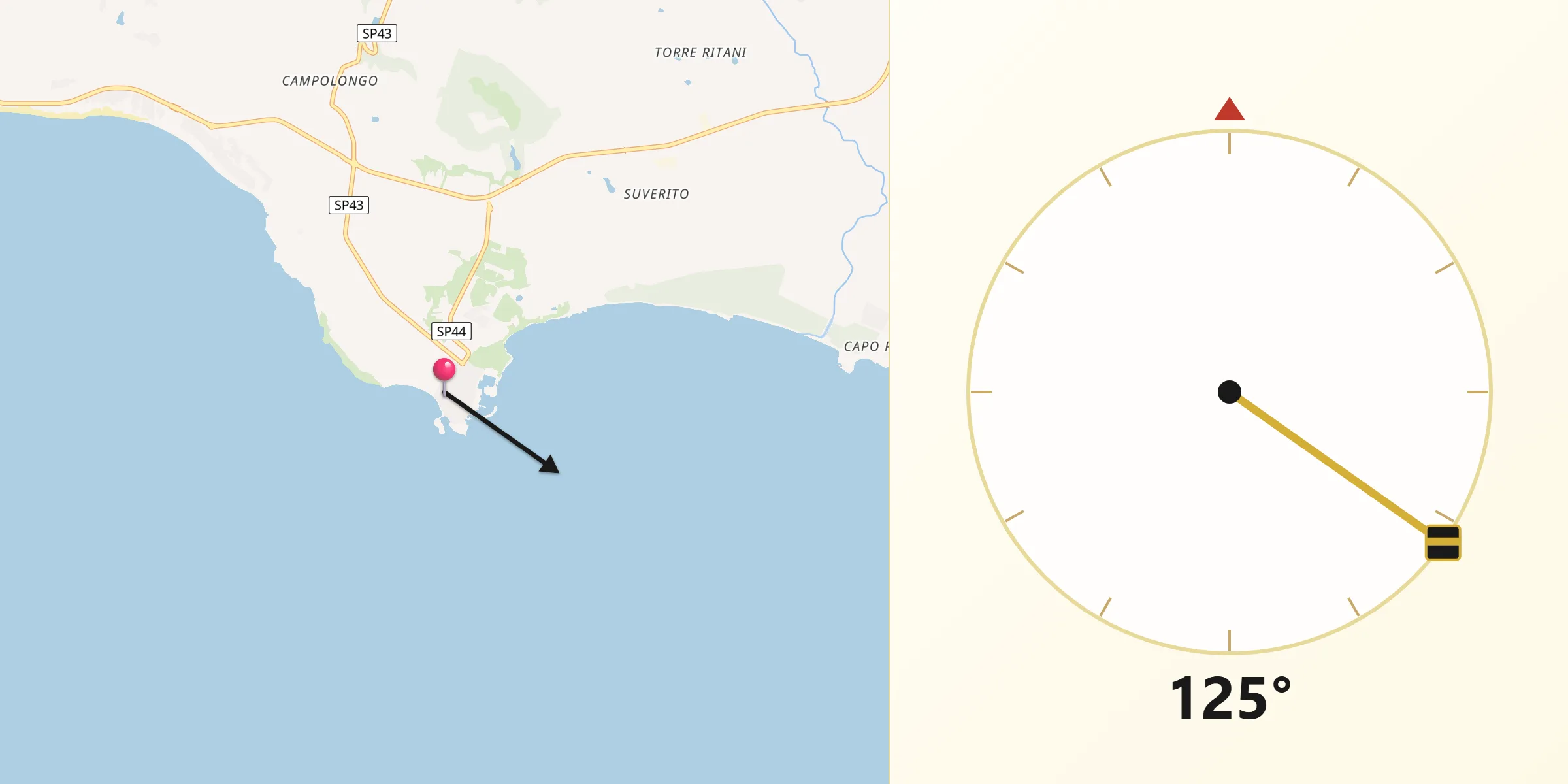 Direzione della Qibla da Le Castella