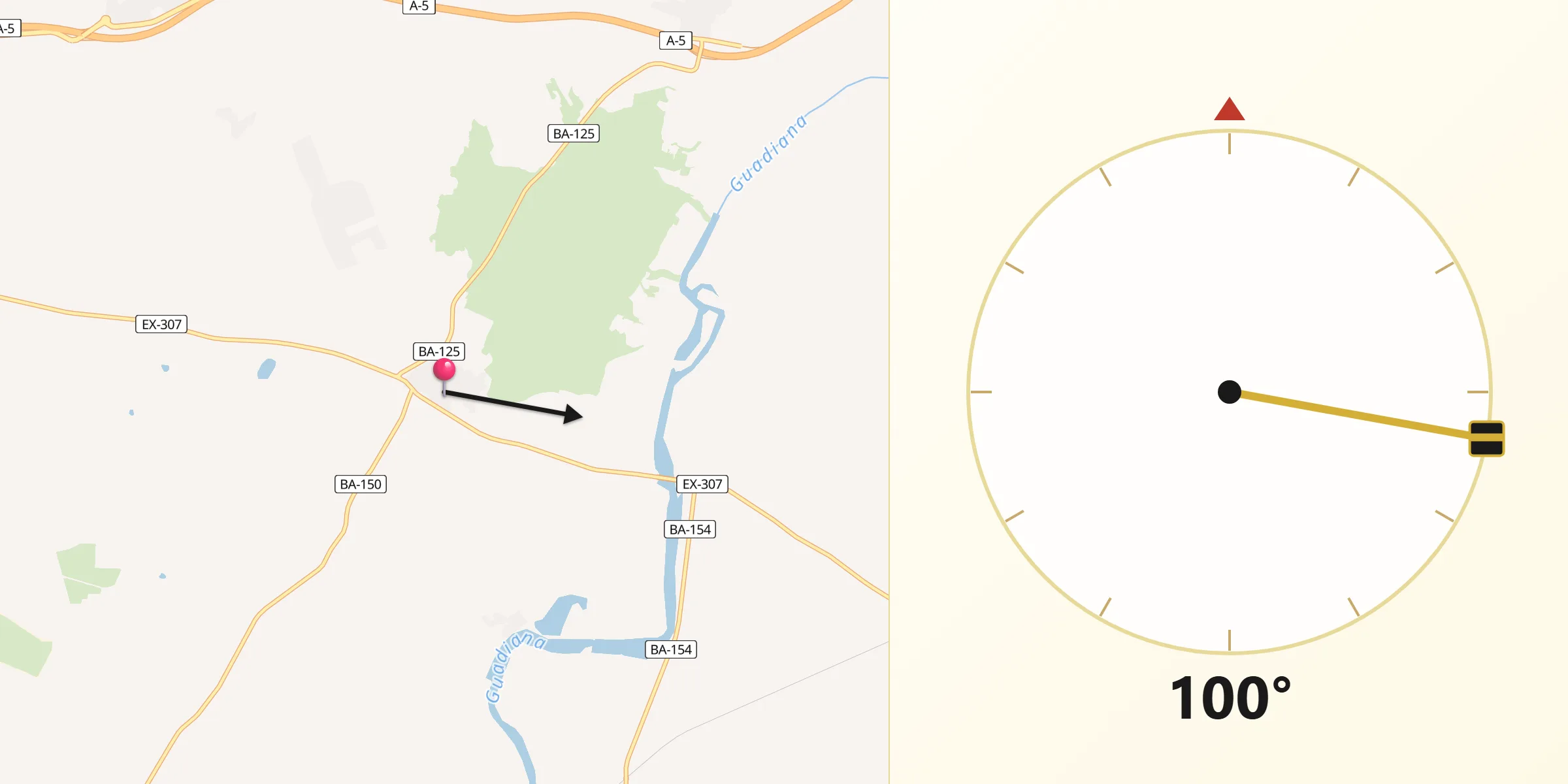 Dirección de la Qibla desde Valverde de Mérida