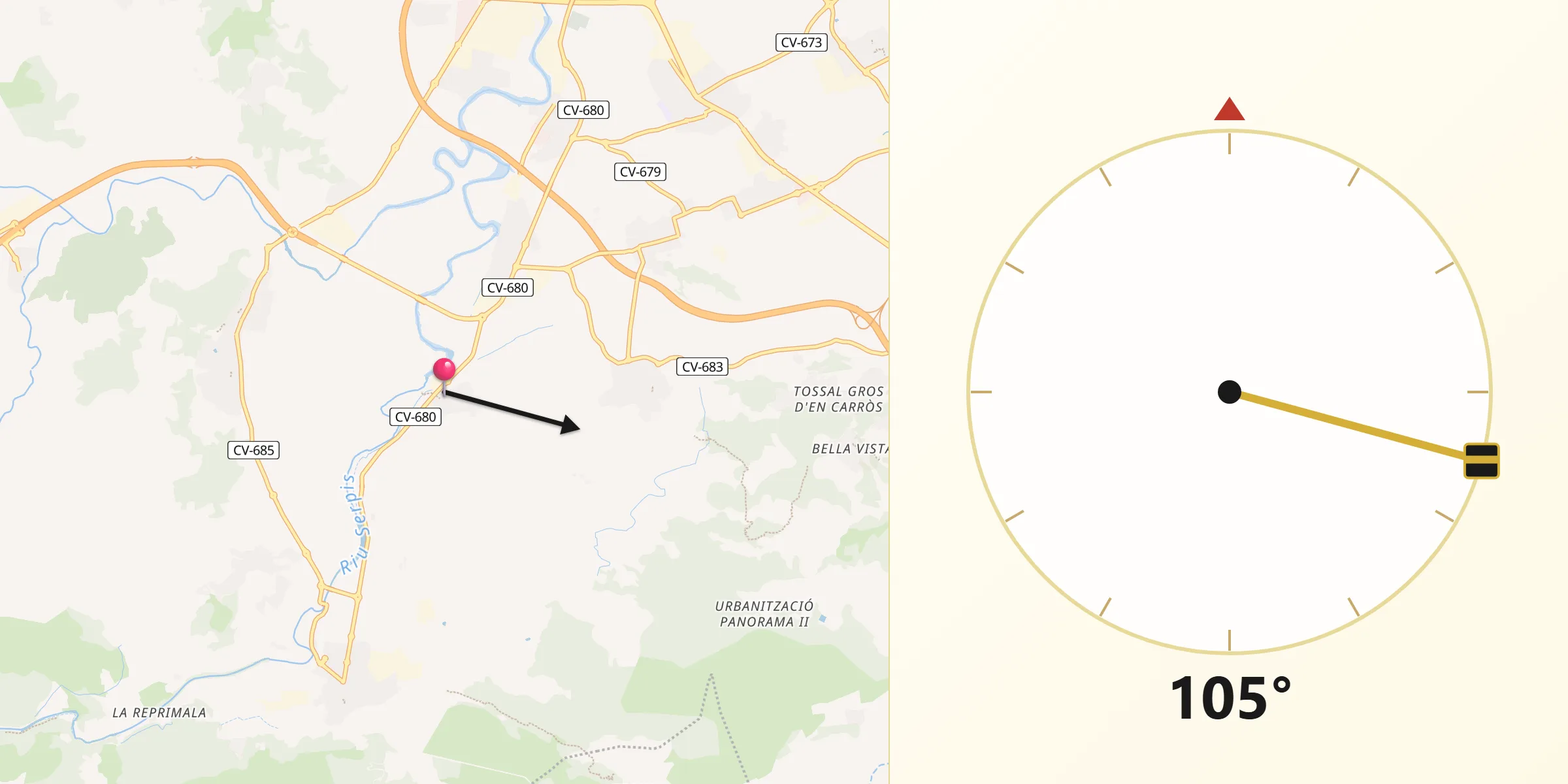 Dirección de la Qibla desde Potríes