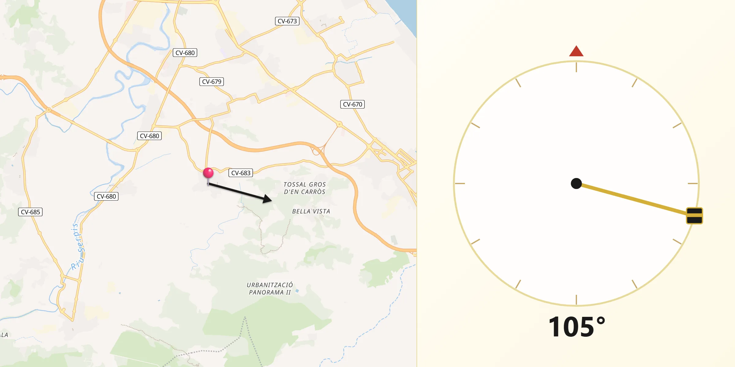 Dirección de la Qibla desde La Font d'En Carròs