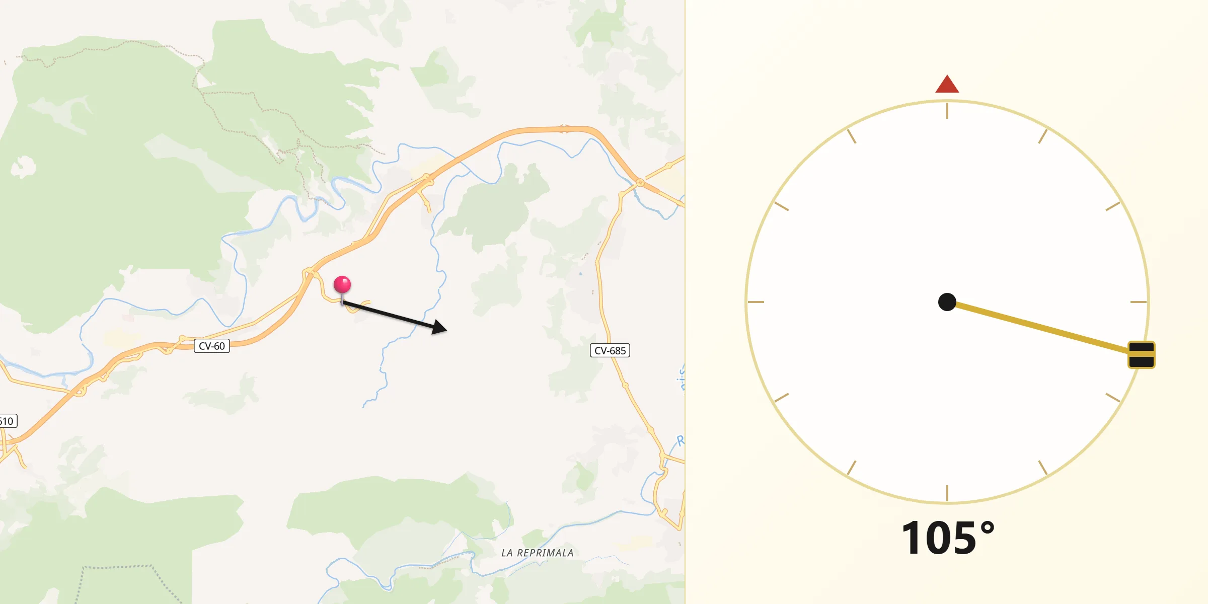 Dirección de la Qibla desde Castellonet de la Conquesta
