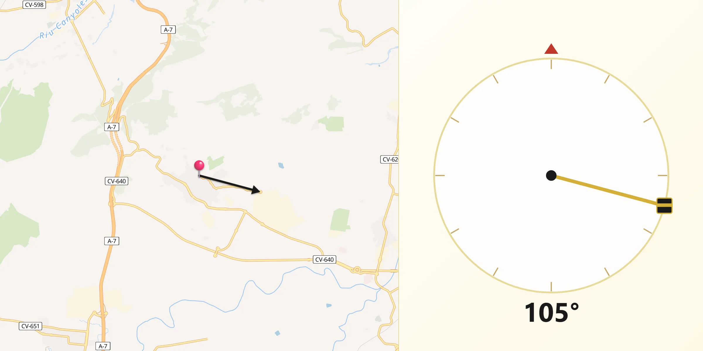 Dirección de la Qibla desde L'Olleria