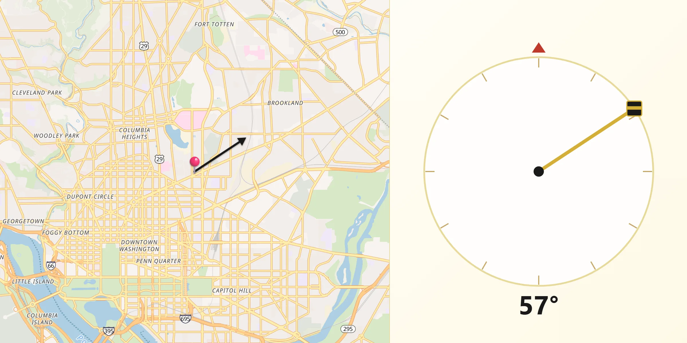 Qibla Direction from Bloomingdale