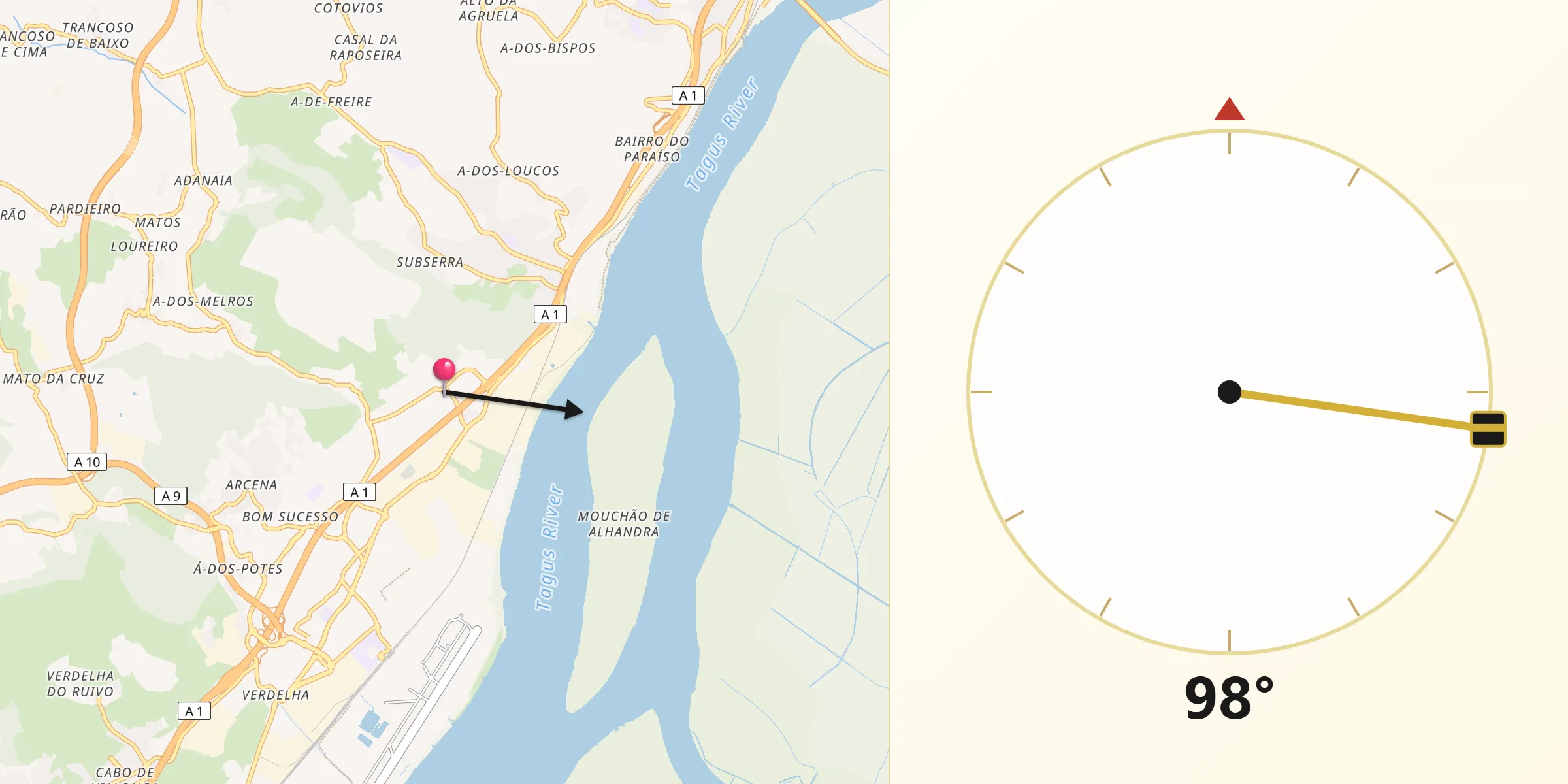 Direção da Qibla a partir de Sobralinho