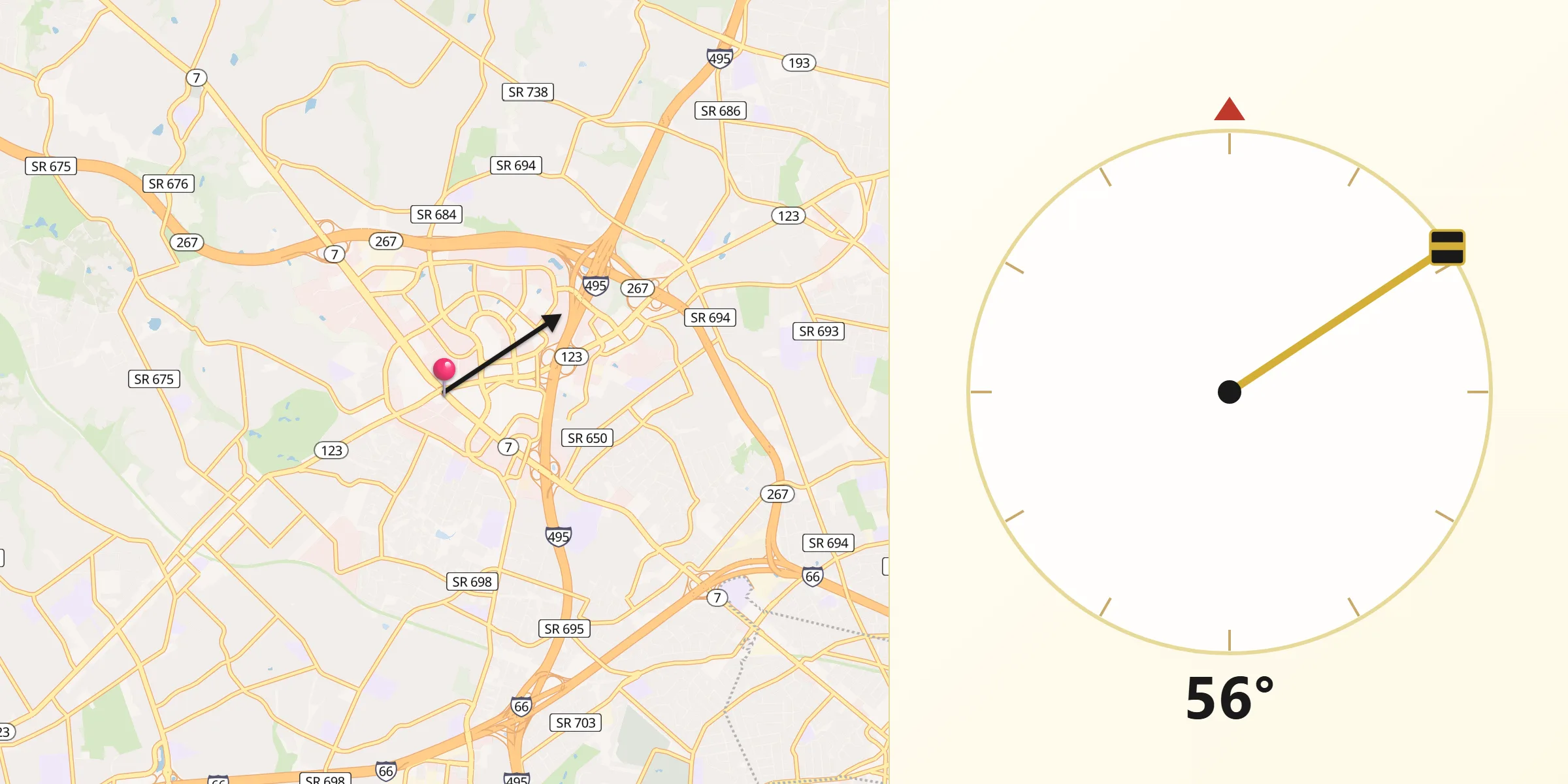Qibla Direction from Tysons Corner