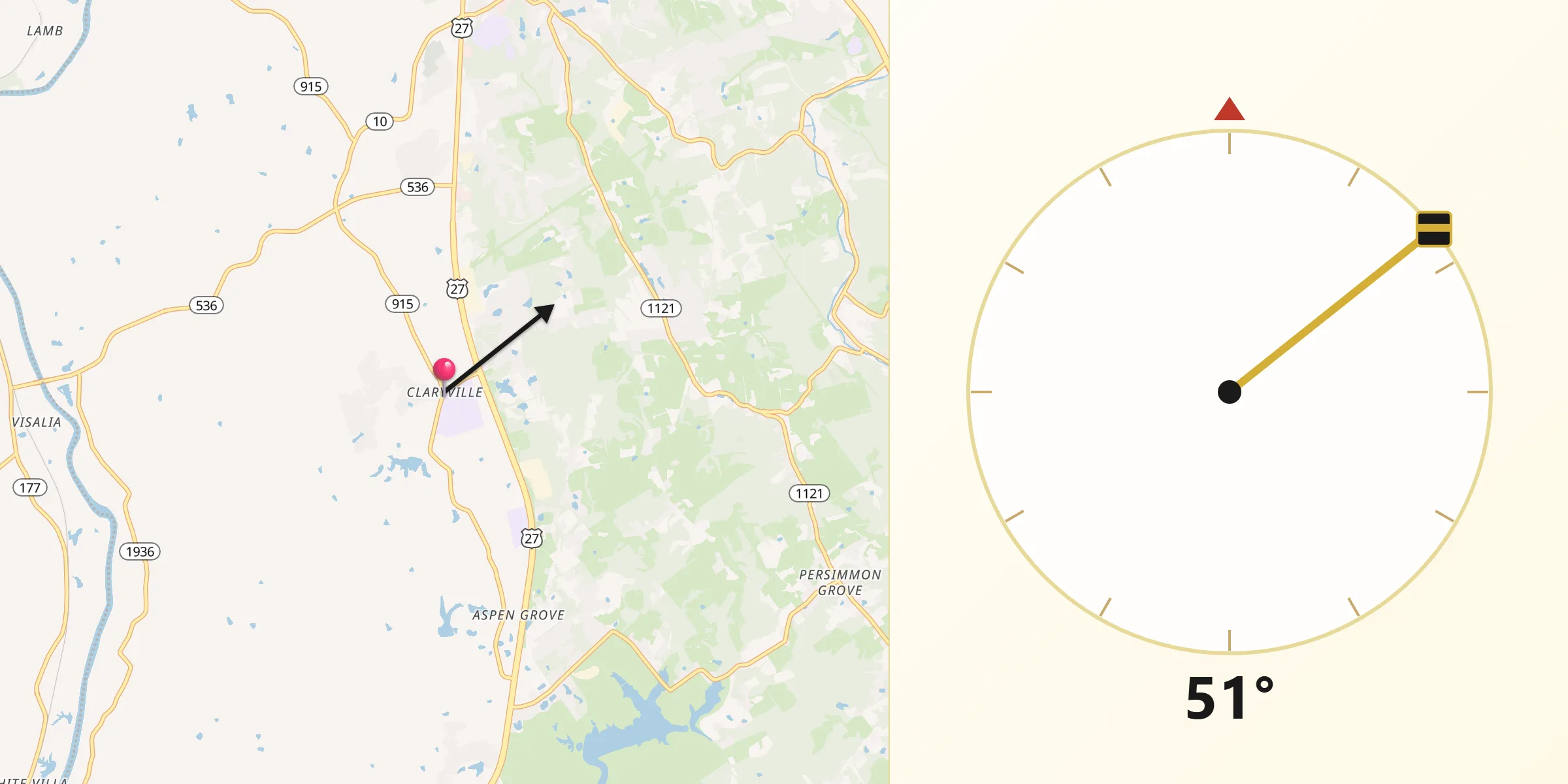 Qibla Direction from Claryville