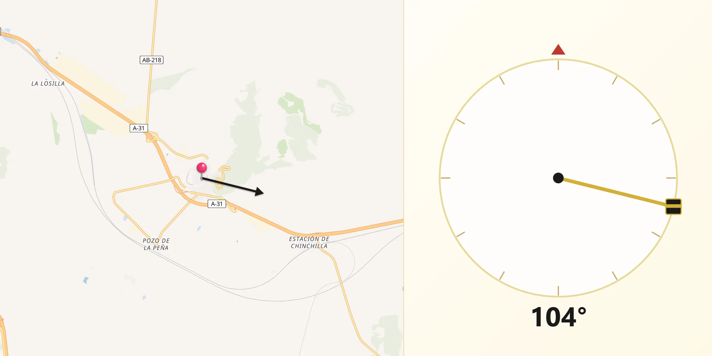 Dirección de la Qibla desde Chinchilla de Monte-Aragón