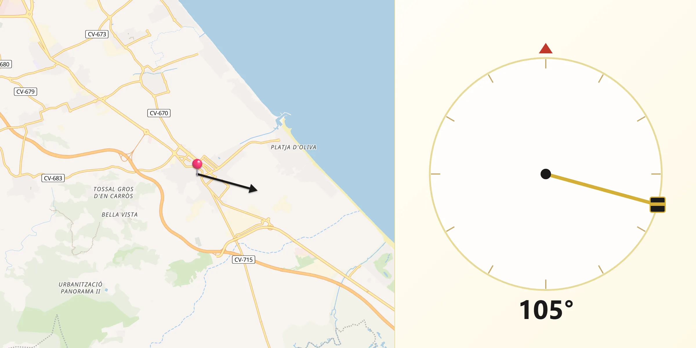 Dirección de la Qibla desde Oliva