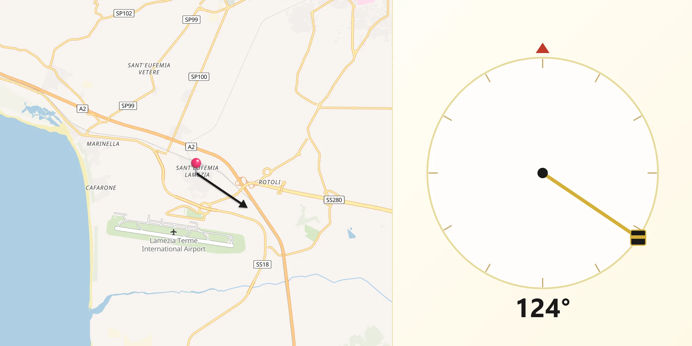 Direzione della Qibla da Santa Eufemia Lamezia