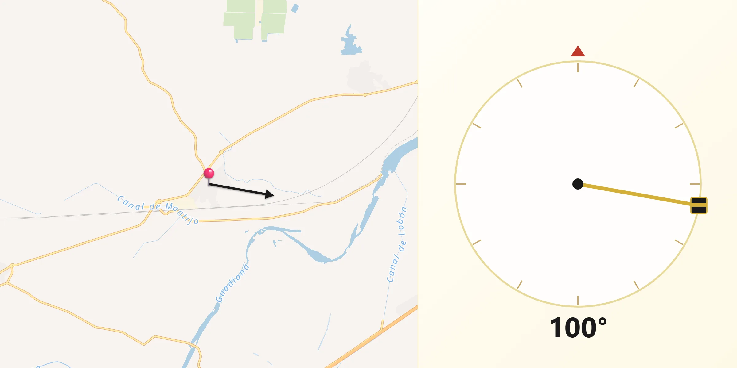 Dirección de la Qibla desde La Garrovilla