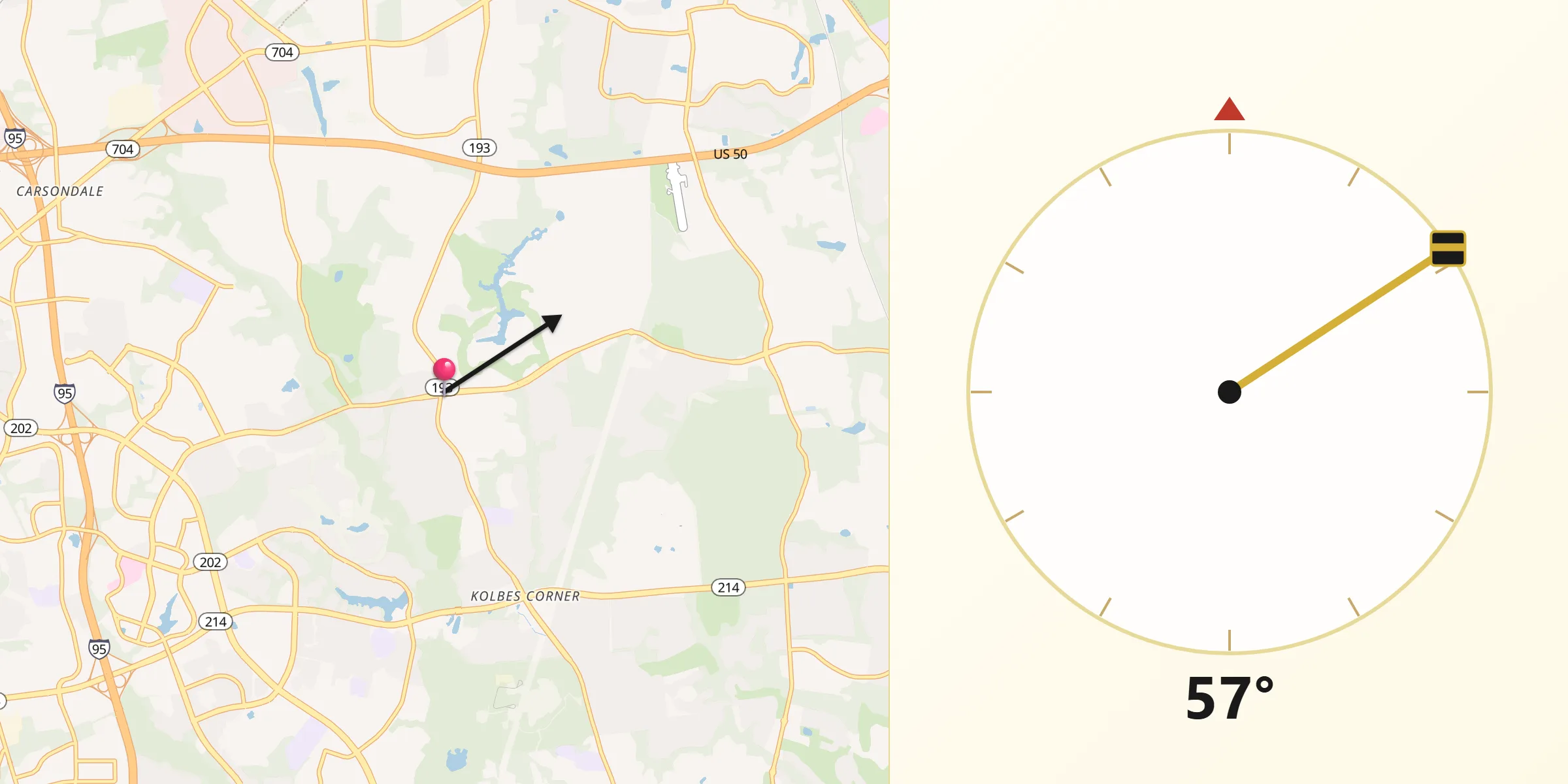 Qibla Direction from Woodmore