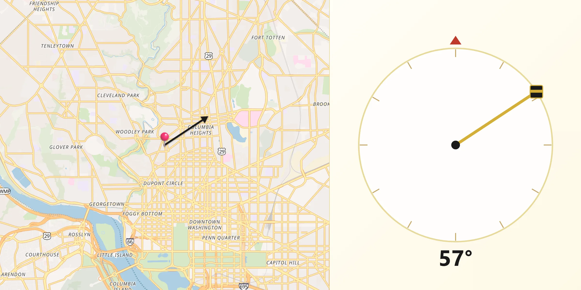 Qibla Direction from Adams Morgan