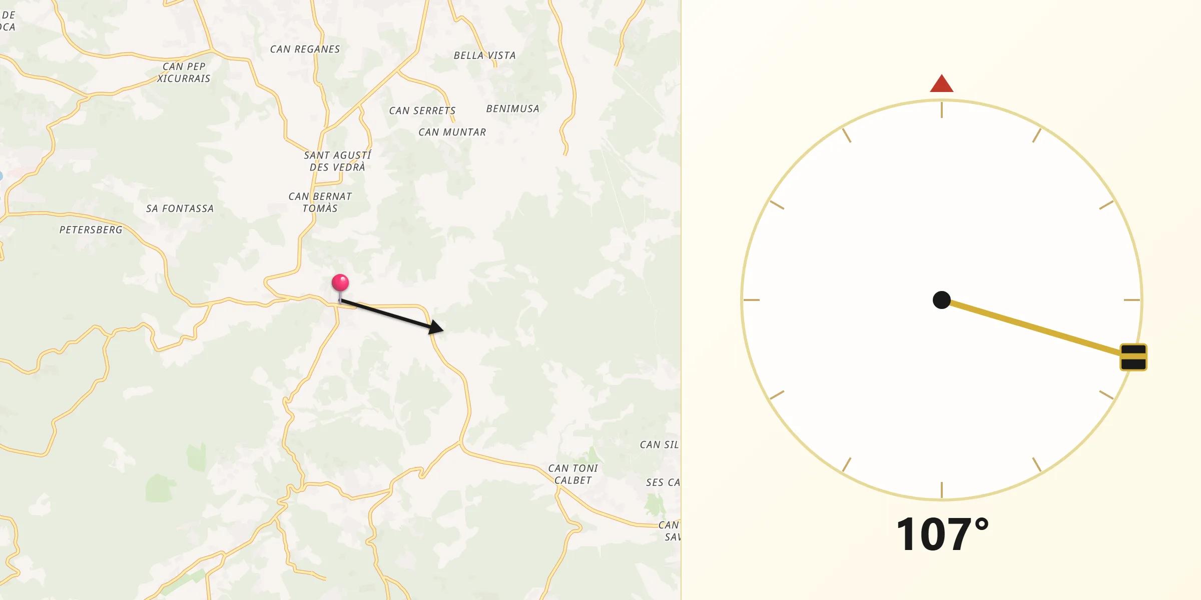 Dirección de la Qibla desde Sant Josep de sa Talaia