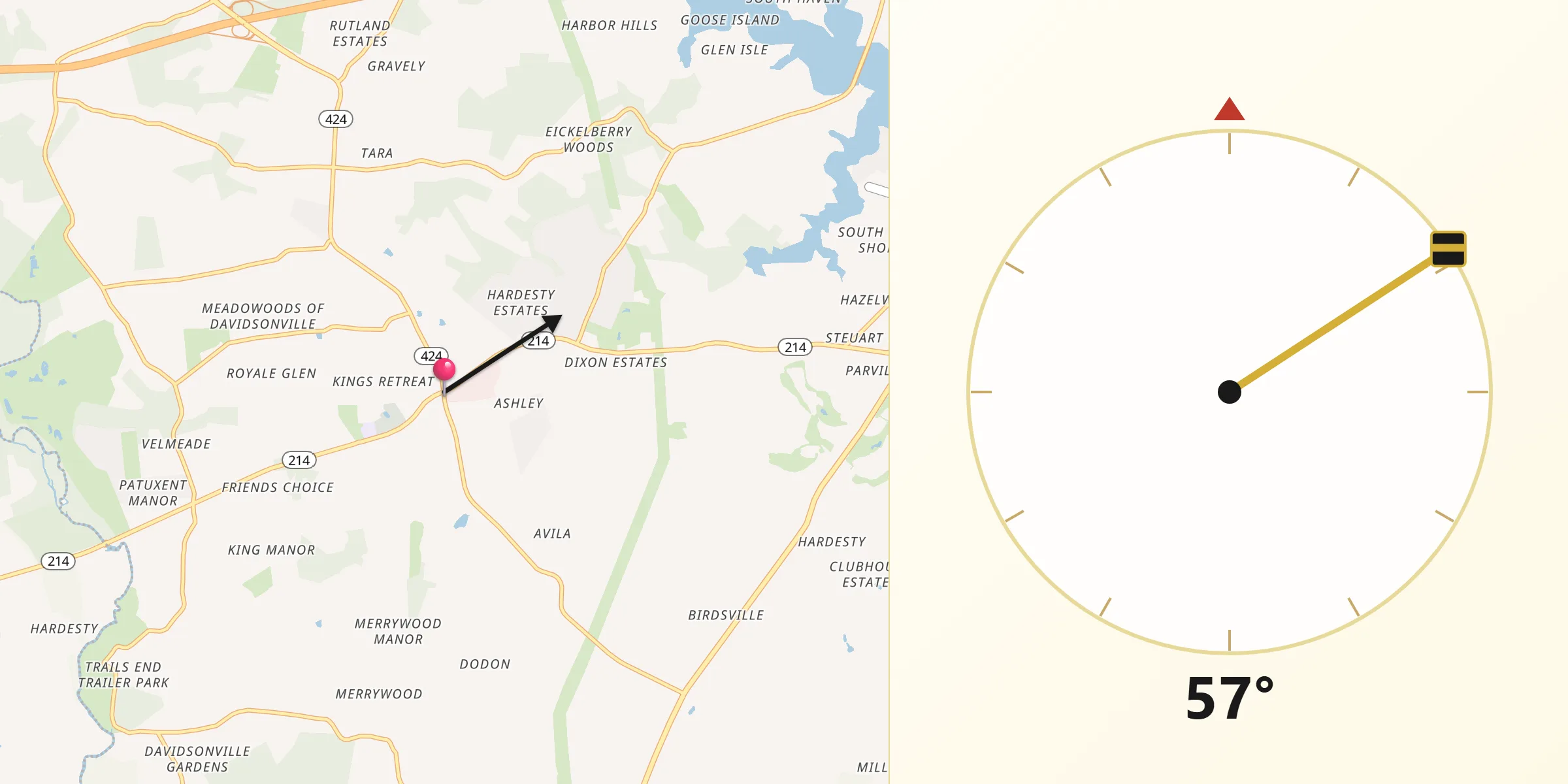 Qibla Direction from Davidsonville