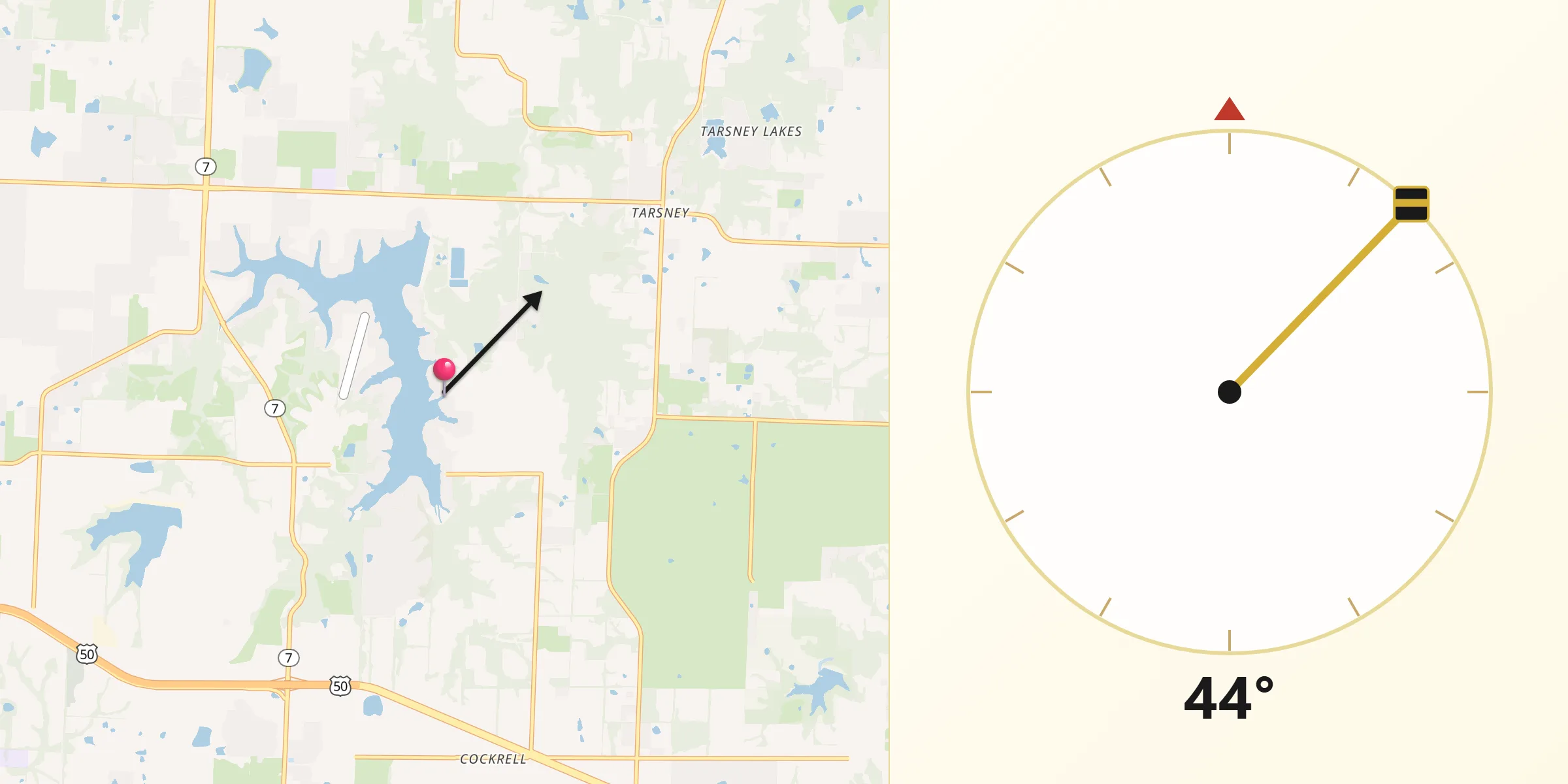 Qibla Direction from Lake Lotawana