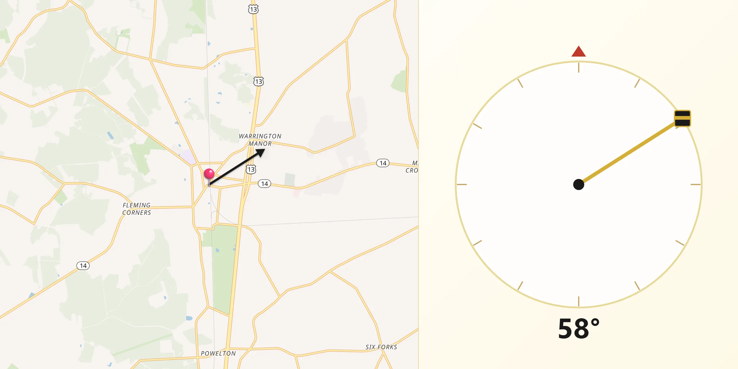 Qibla Direction from Harrington