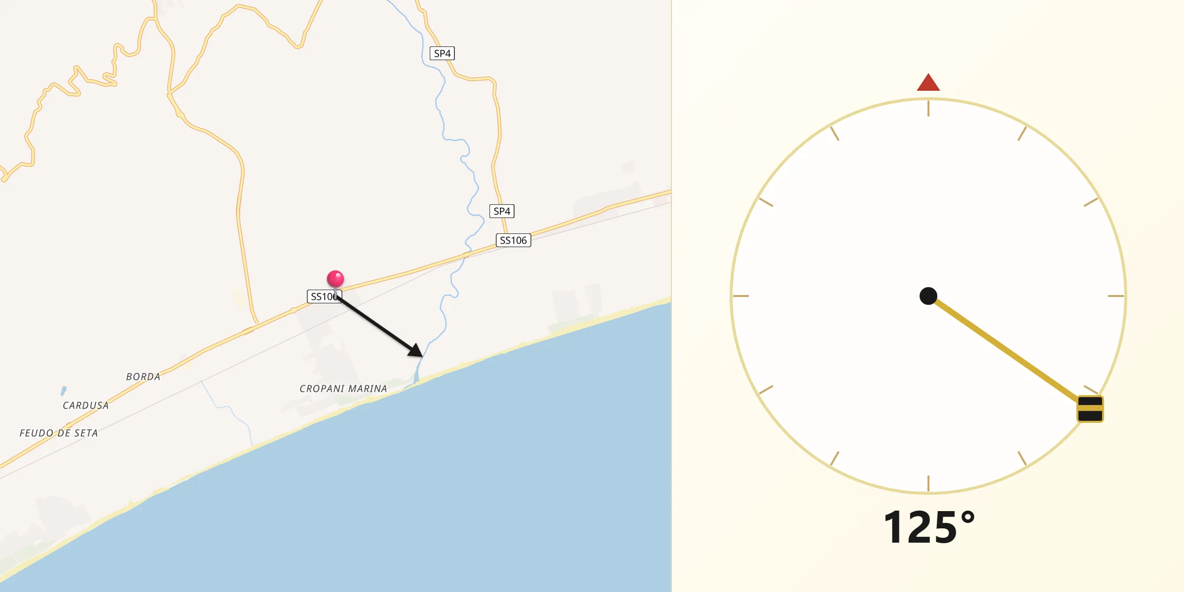 Direzione della Qibla da Cropani Marina