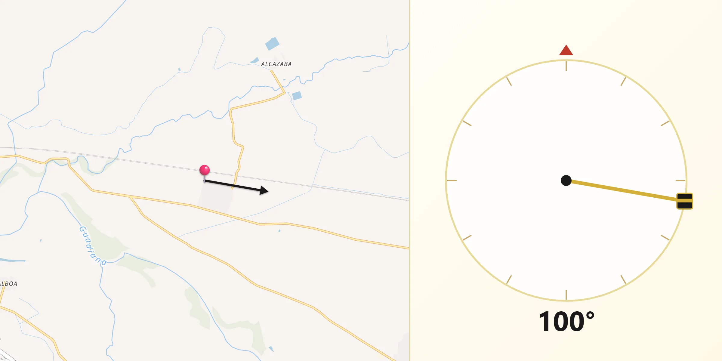 Dirección de la Qibla desde Pueblonuevo del Guadiana