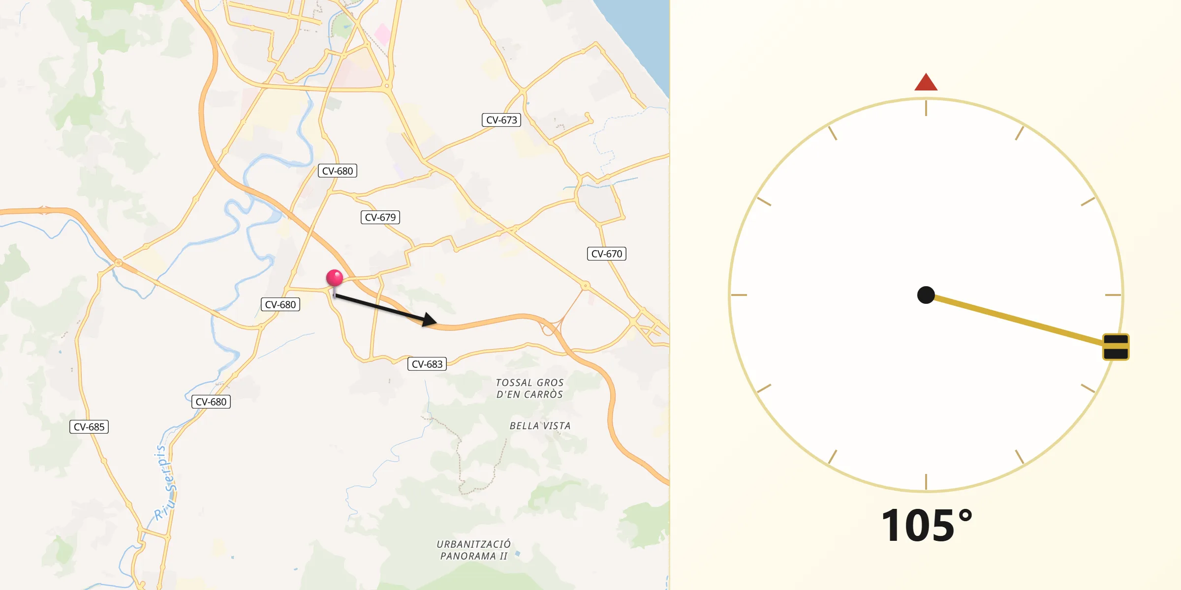 Dirección de la Qibla desde Beniflá