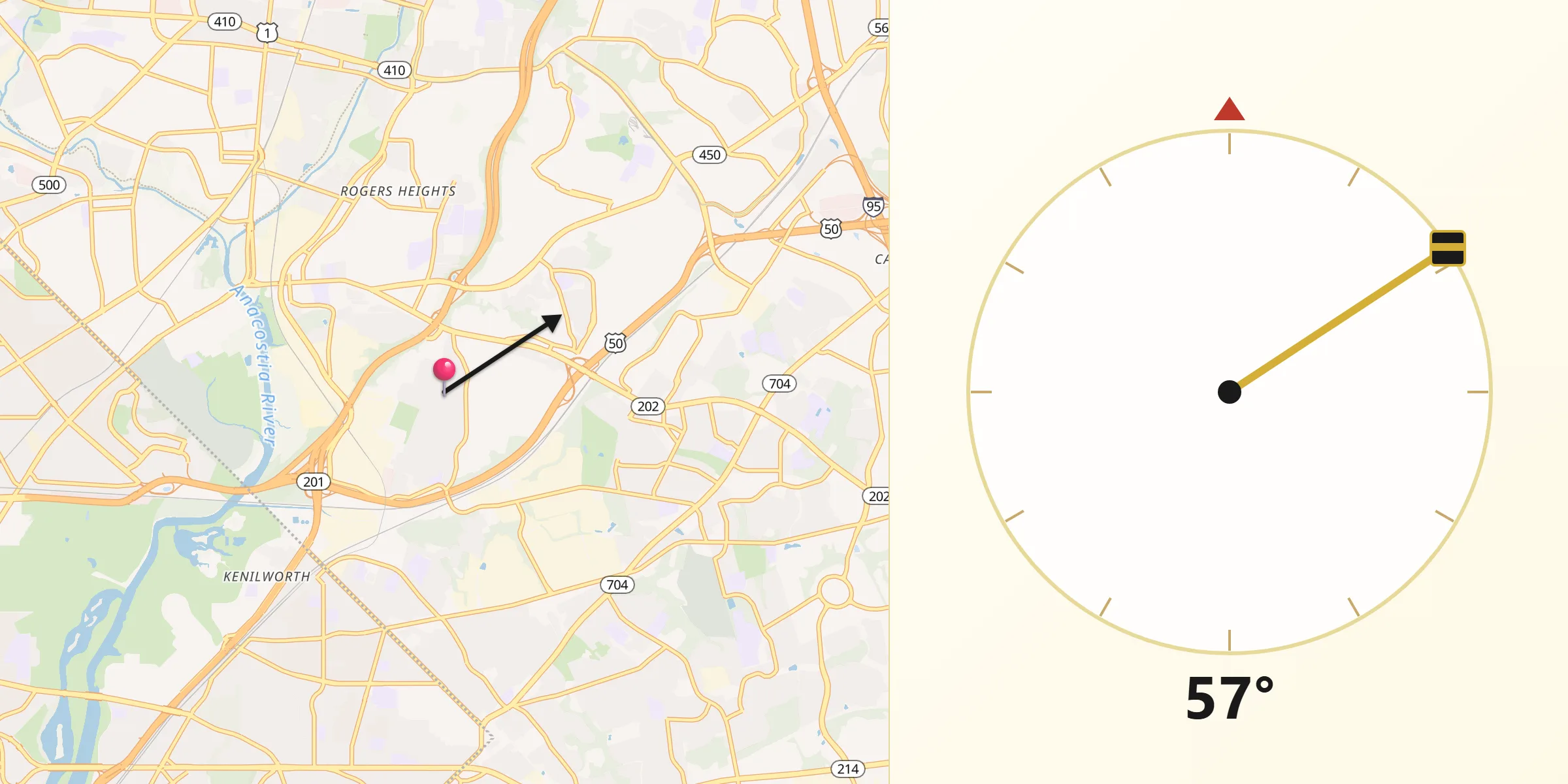 Qibla Direction from Cheverly