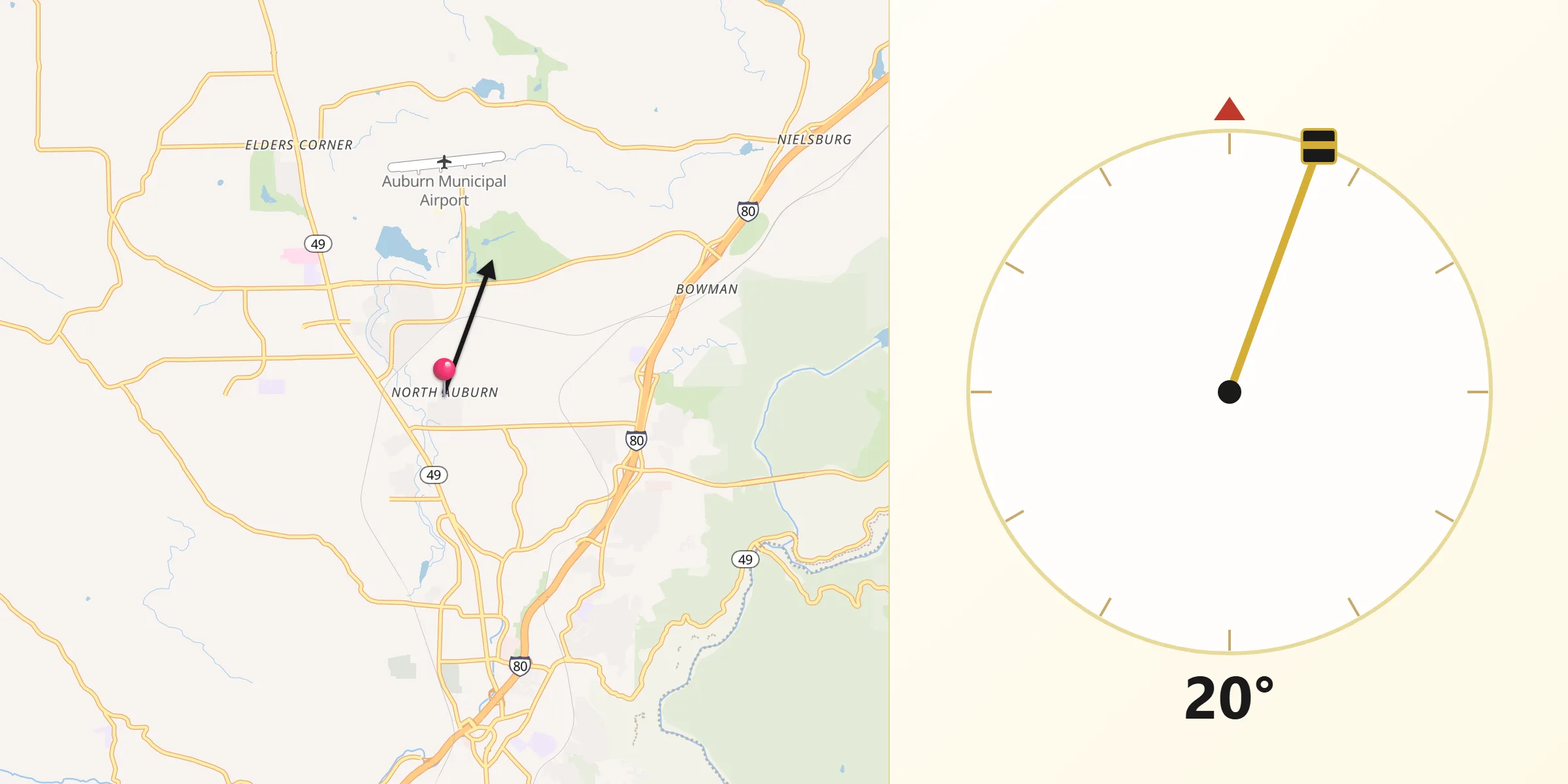 Qibla Direction from North Auburn