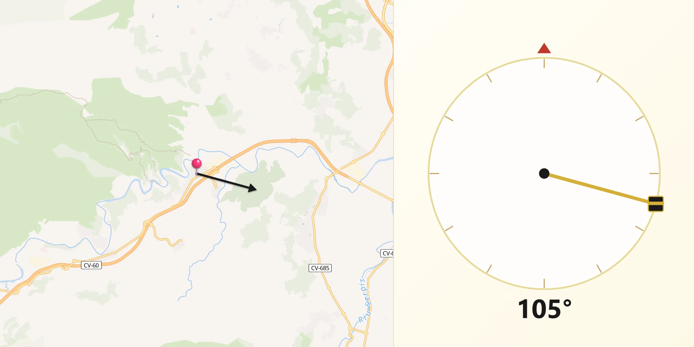 Dirección de la Qibla desde Rótova