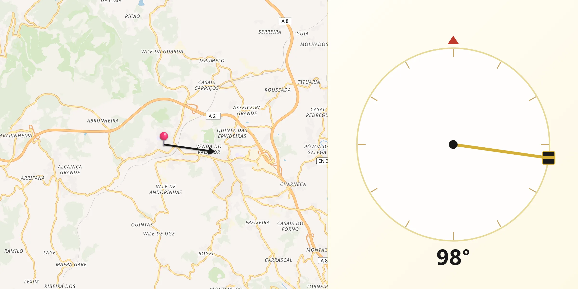 Direção da Qibla a partir de Malveira