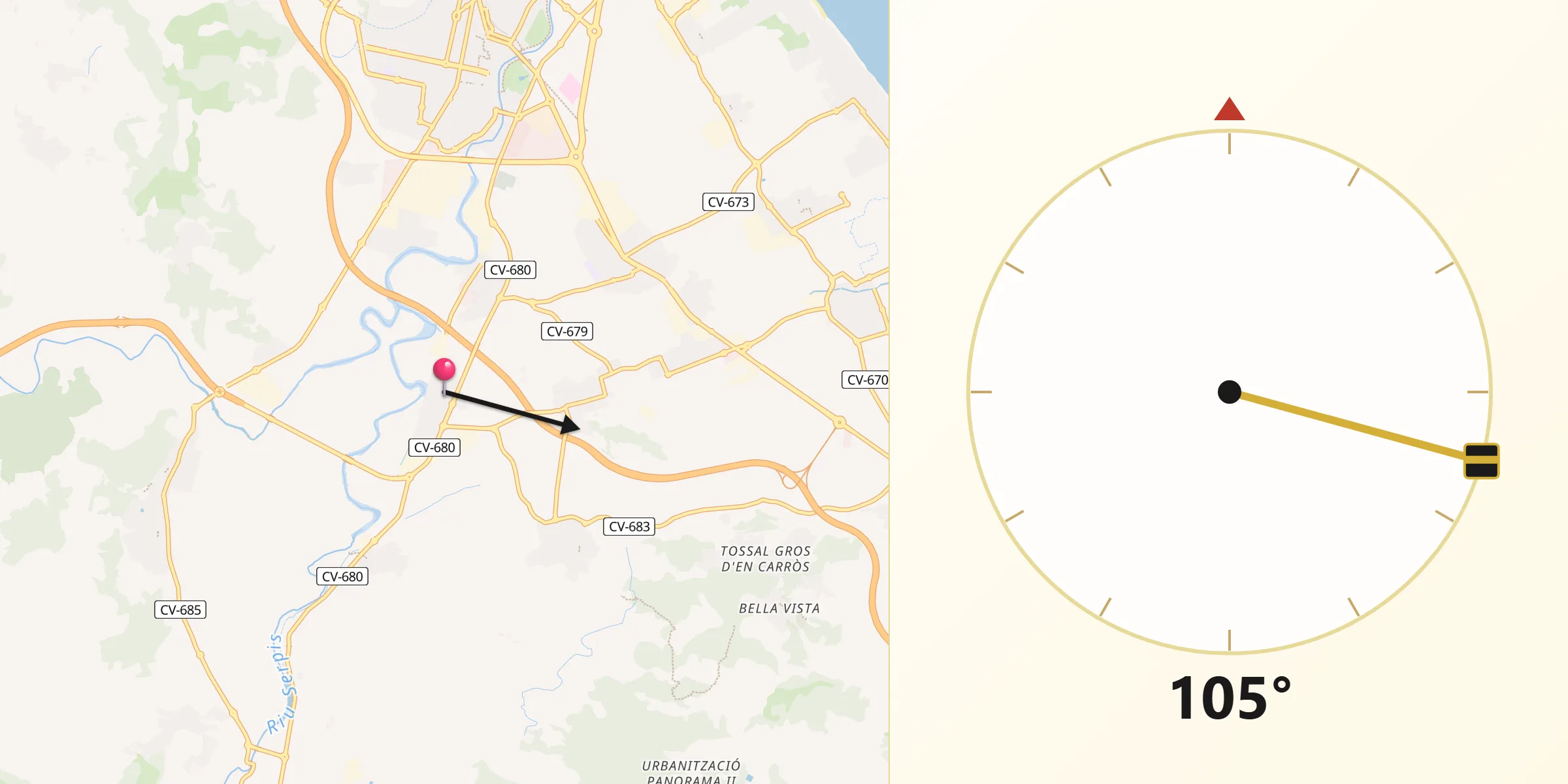 Dirección de la Qibla desde Beniarjó