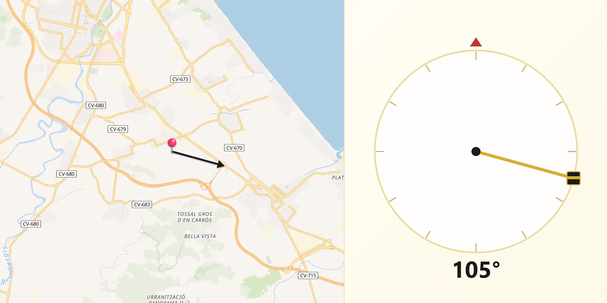 Dirección de la Qibla desde Alqueria de la Comtessa l