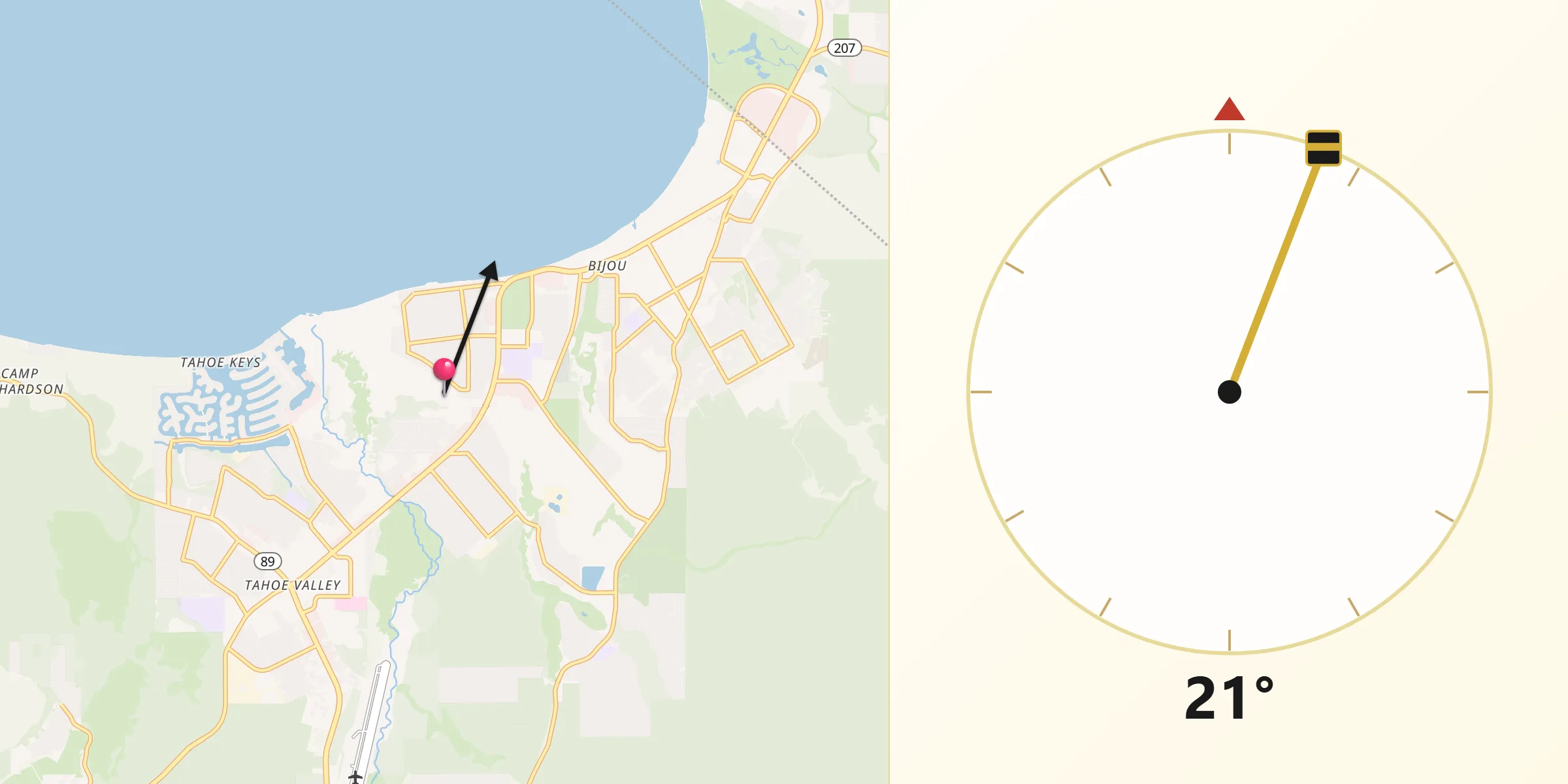 Qibla Direction from South Lake Tahoe