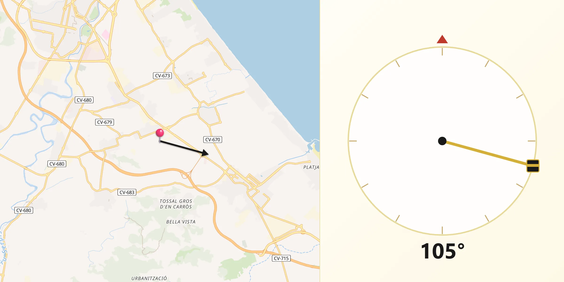 Dirección de la Qibla desde L'Alqueria de la Comtessa