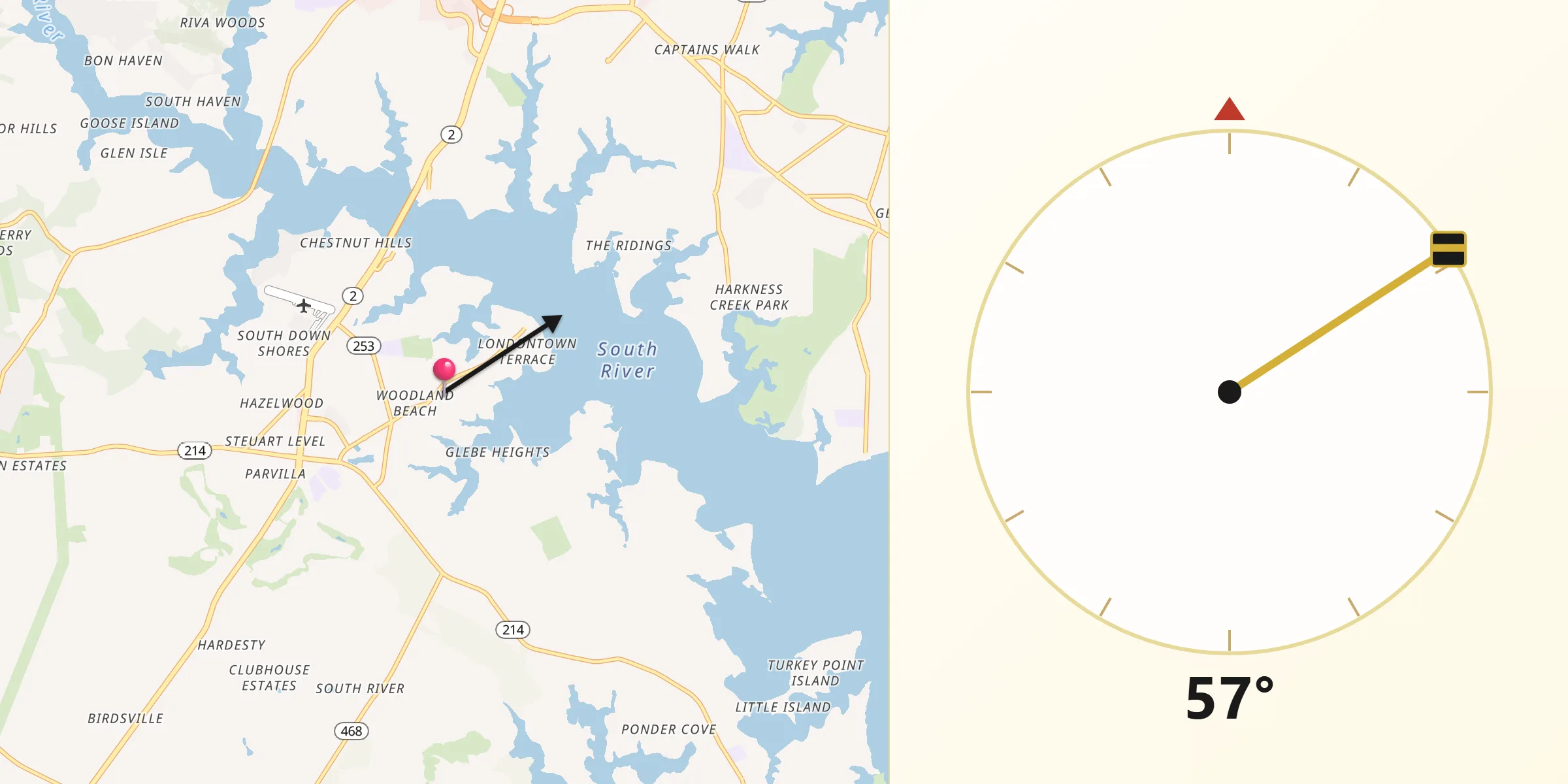 Qibla Direction from Londontowne