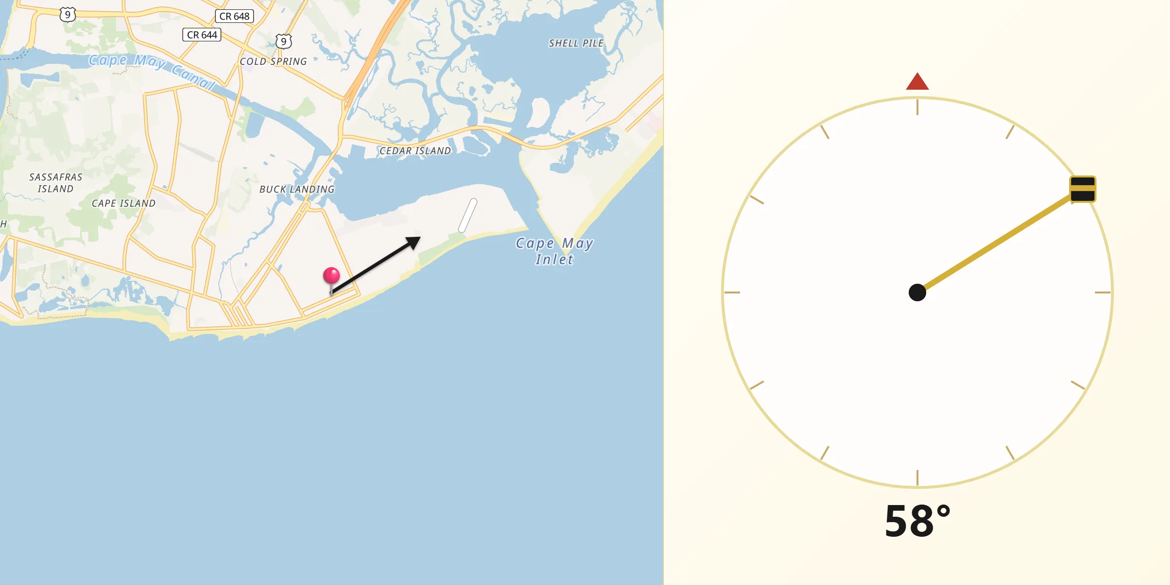 Qibla Direction from Cape May