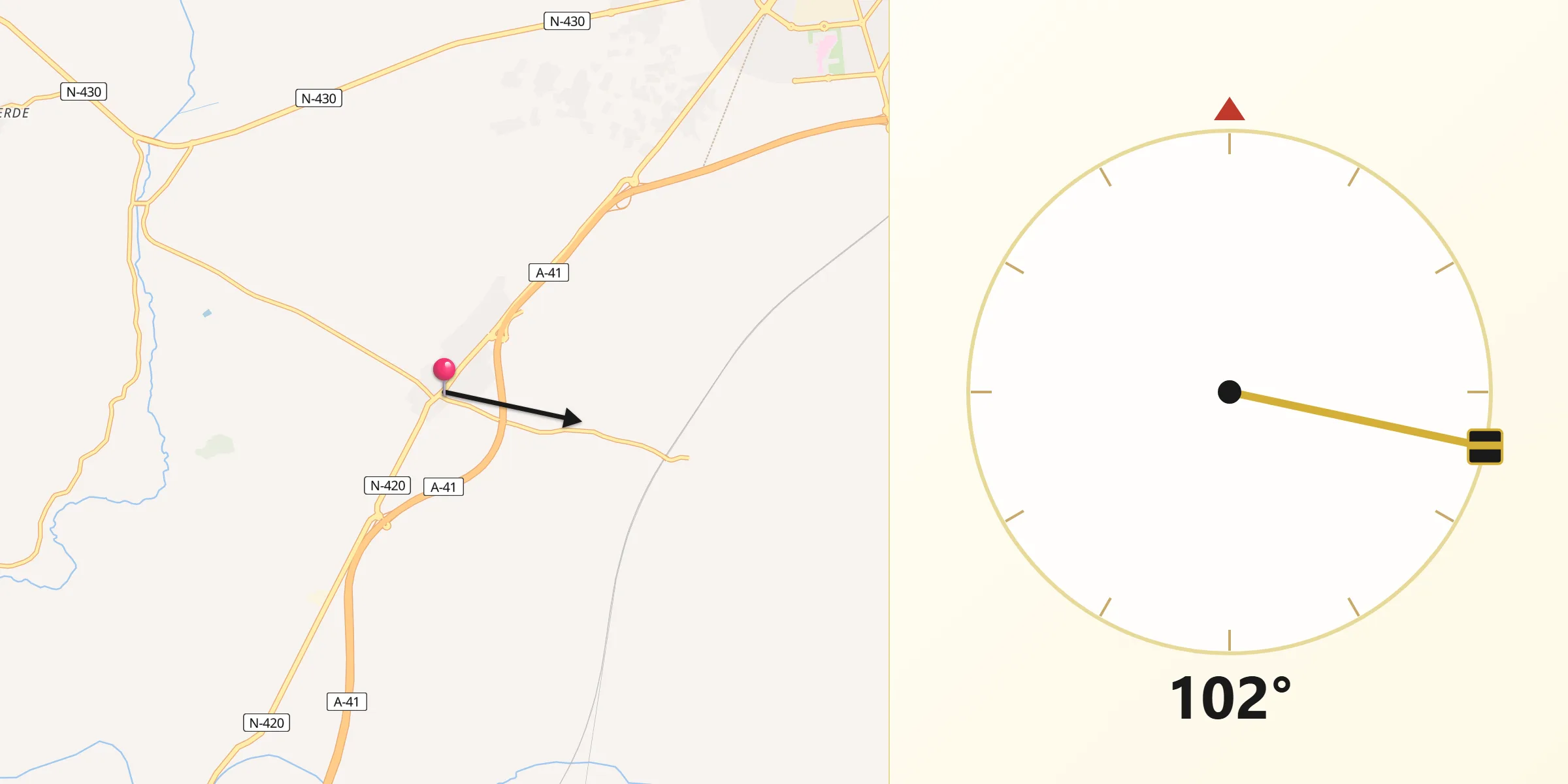 Dirección de la Qibla desde Poblete