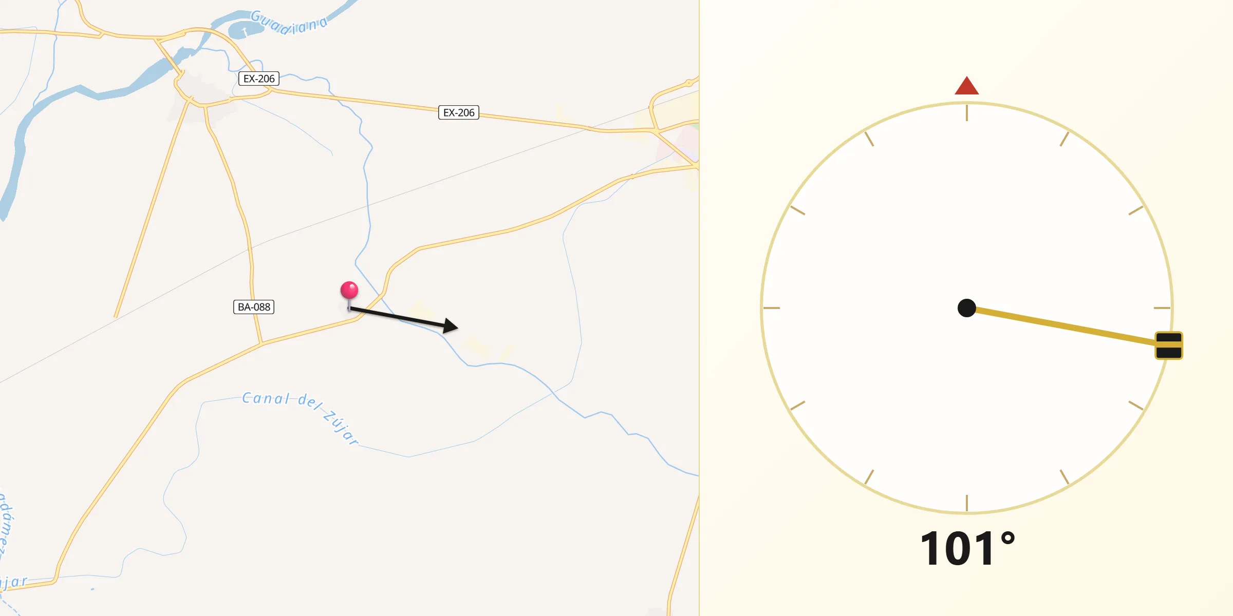 Dirección de la Qibla desde Mengabril