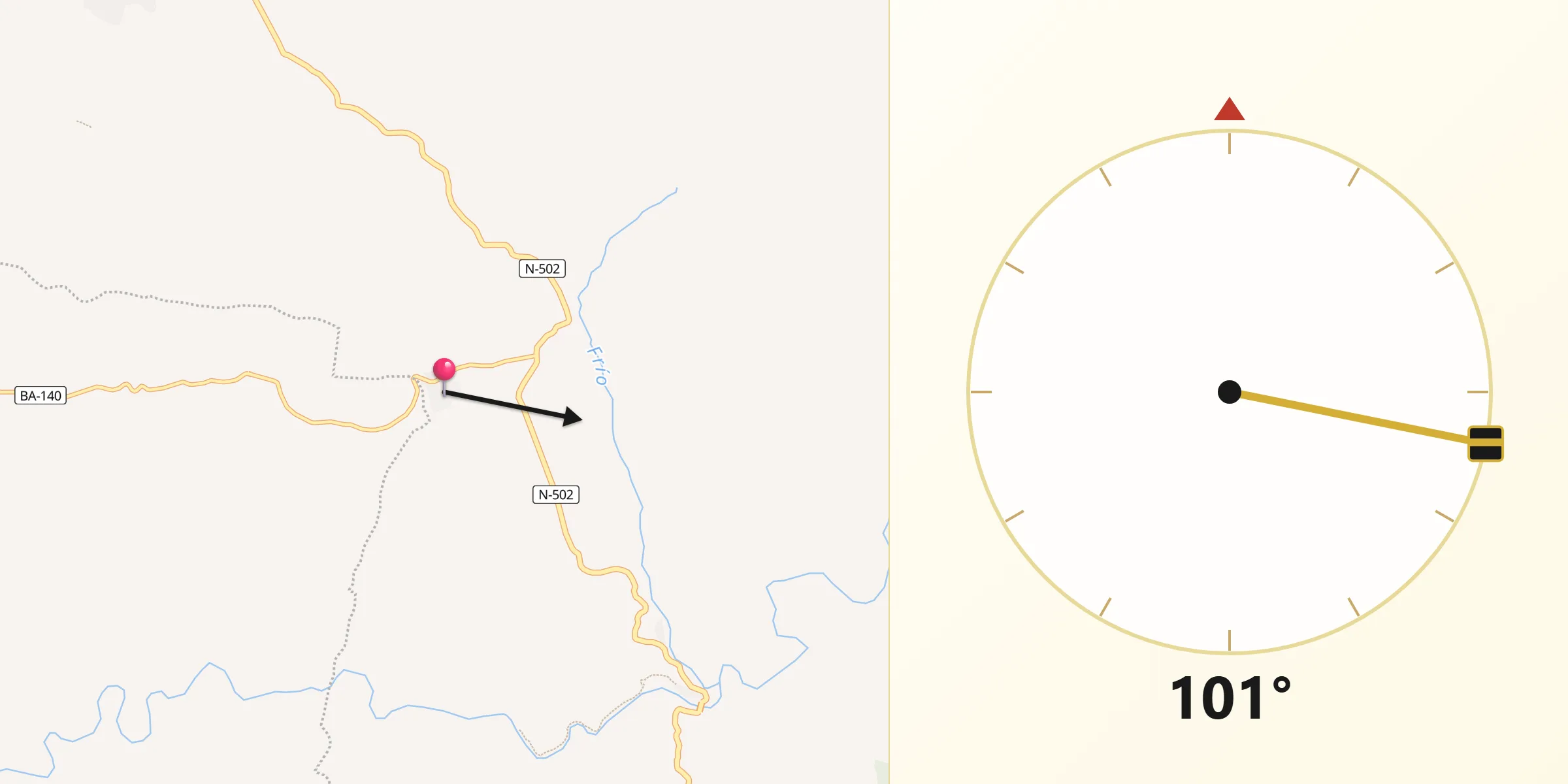 Dirección de la Qibla desde Valdemanco del Esteras