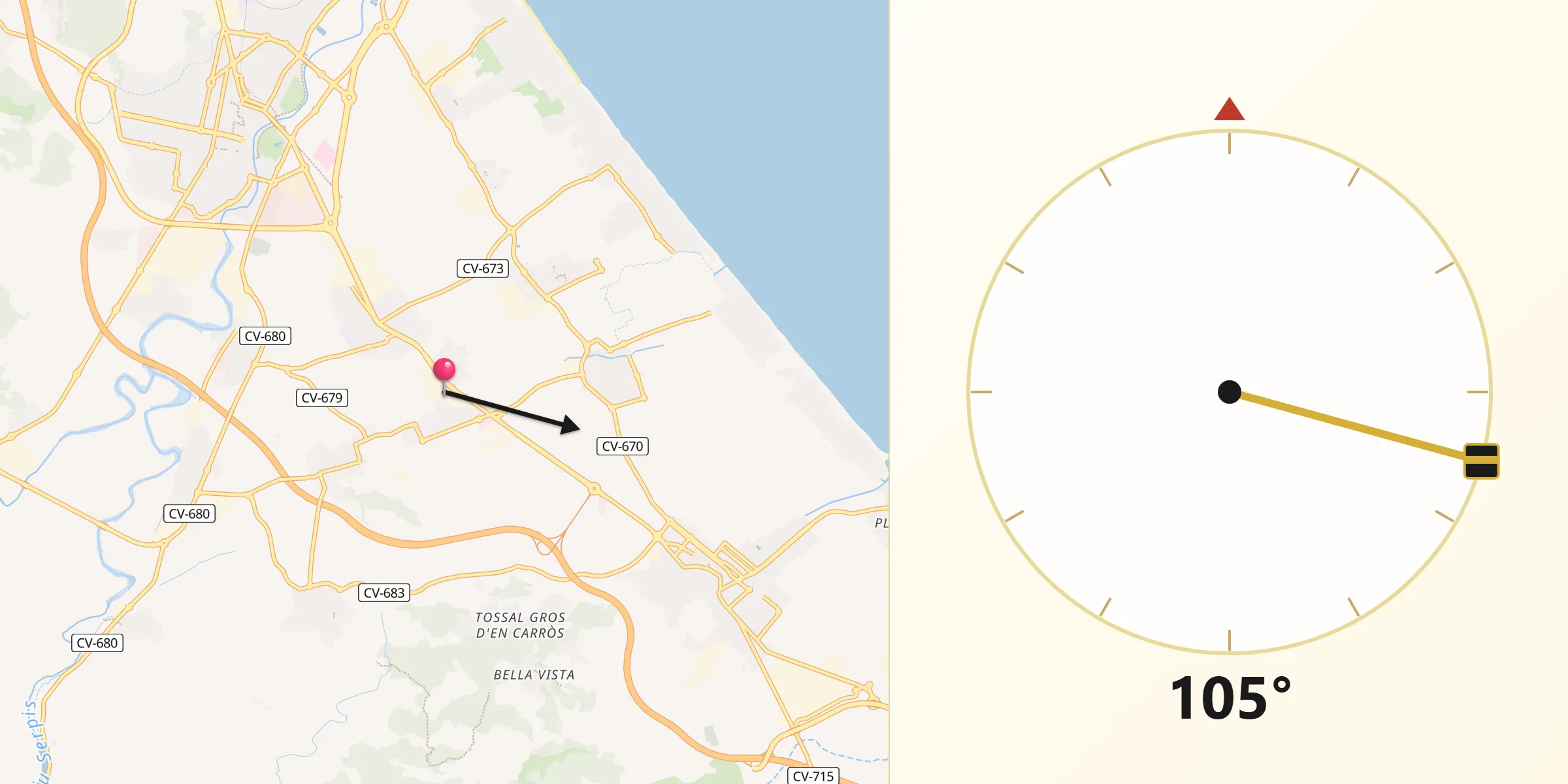 Dirección de la Qibla desde Palmera